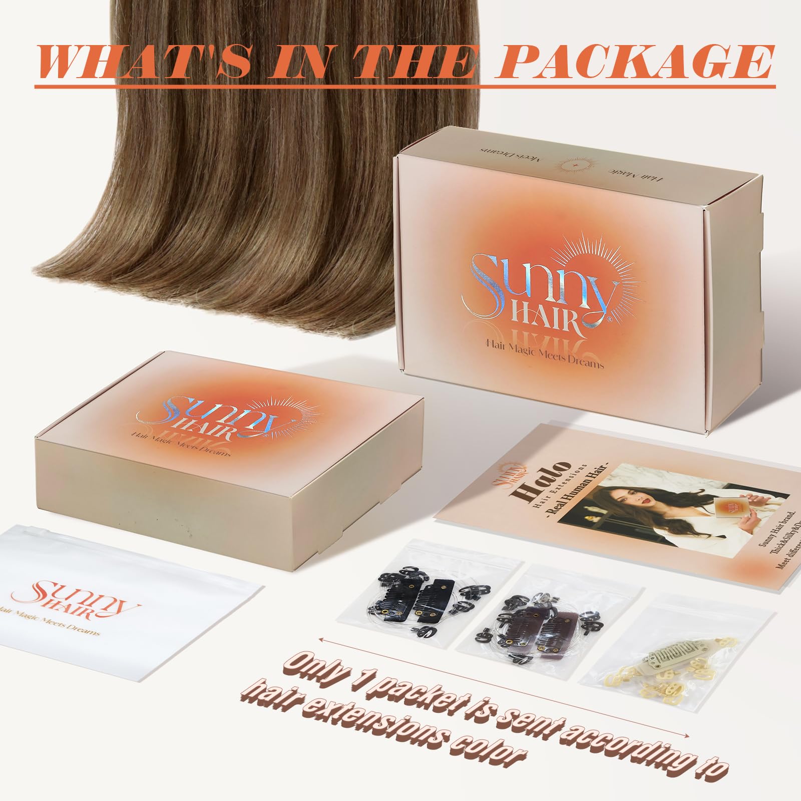 Sunny Wire Hair Extensions 20 Inch - Real Human Hair, Fish Line, Invisible Wire Extensions in Dark Brown to Caramel Blonde with Dark Brown Highlights (#4/27/4) - Perfect for Parties, Weddings & Everyday Styling