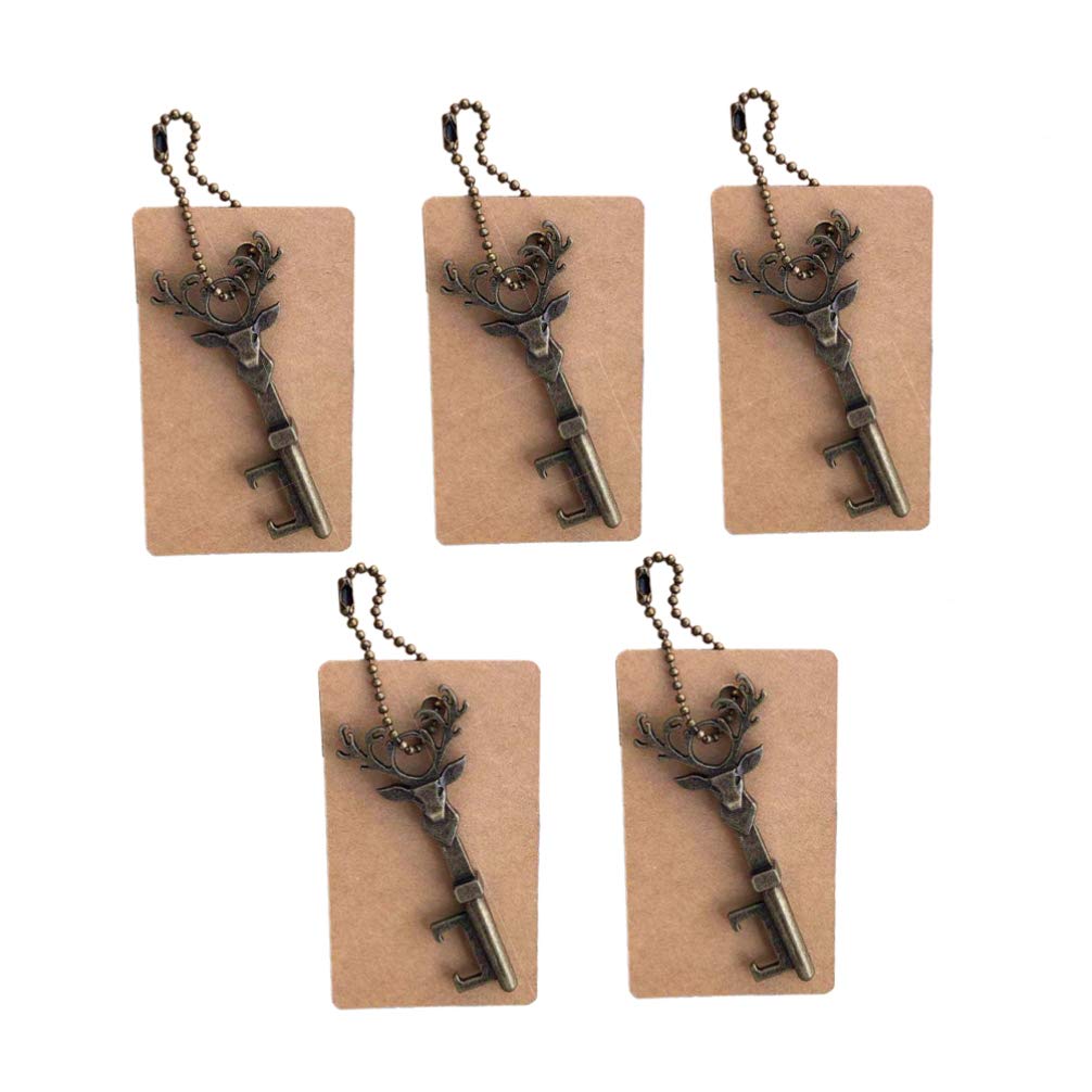 5-Pack Vintage Cork Bottle Stoppers & Bottle Openers - Christmas Beer Key Opener, Wine Stopper with Deer Head Keychain - Perfect for Wedding Favors, Holiday Gifts & Home Bar Accessories