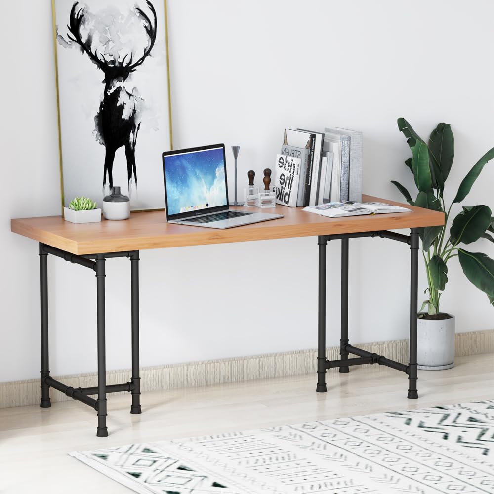 Heavy Duty Metal Table Legs 28 Inch - Industrial Black Desk Legs Set of 2, Modern Dining Furniture Legs with Steel Pipe Design for Kitchen Tables, Workbenches & Office Desks
