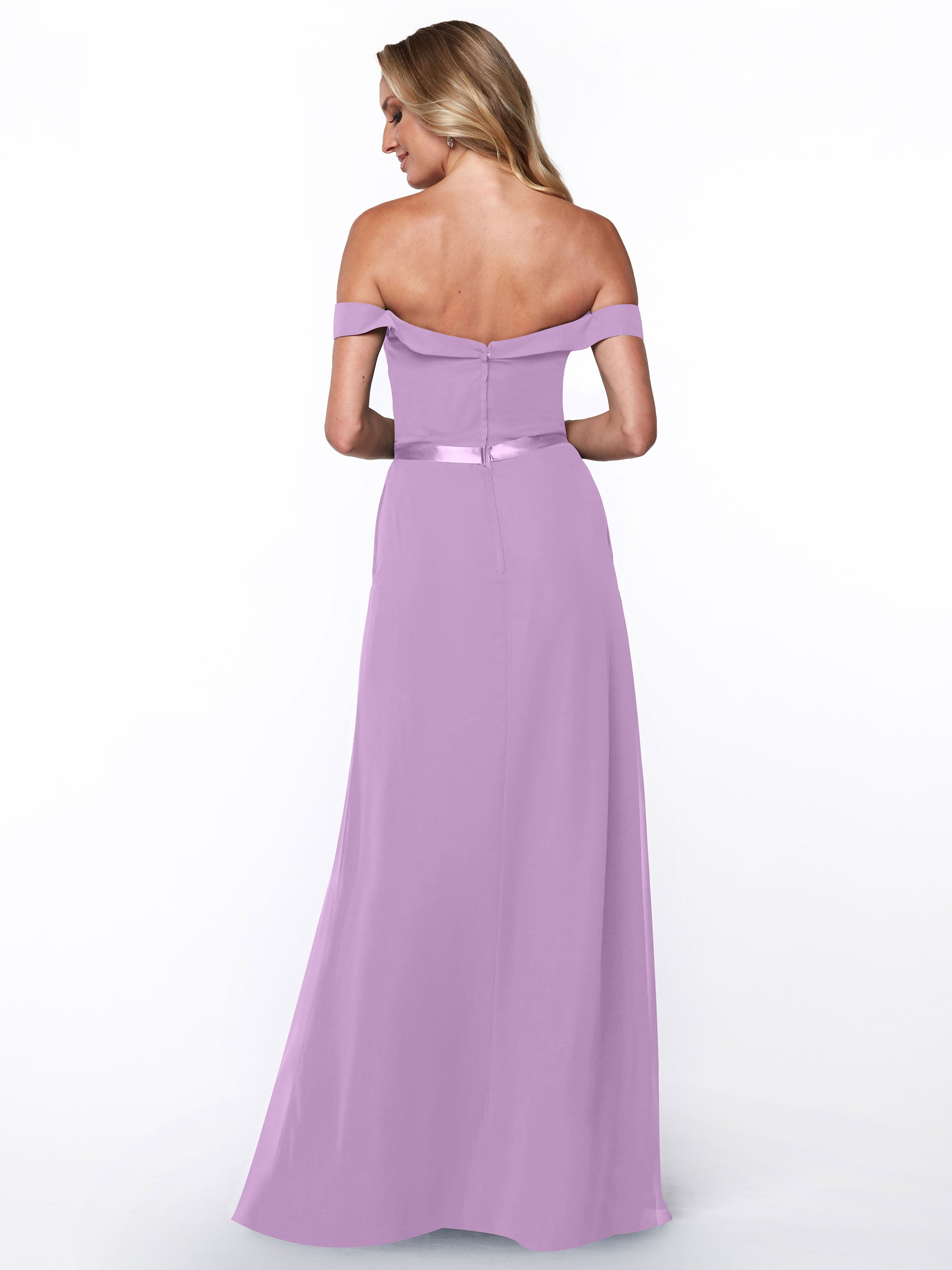 Elegant Off-the-Shoulder Chiffon A-Line Bridesmaid Dress with Sash - Perfect for Weddings, Formal Events & Special Occasions
