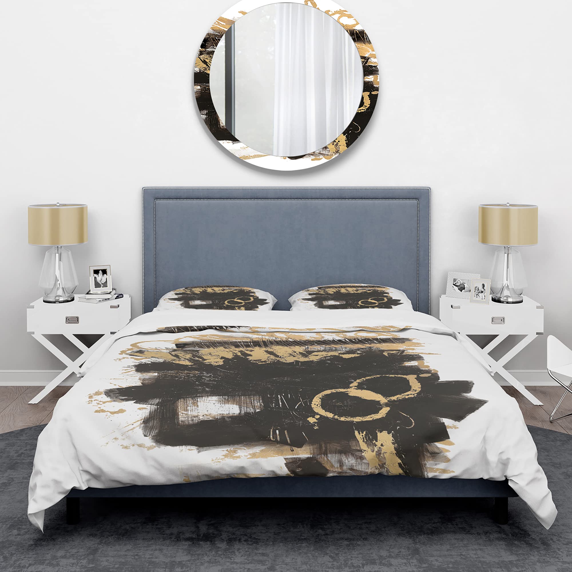 Modern Black & Gold Duvet Cover Set King - All Season Cottage Bedding for Cozy Nights