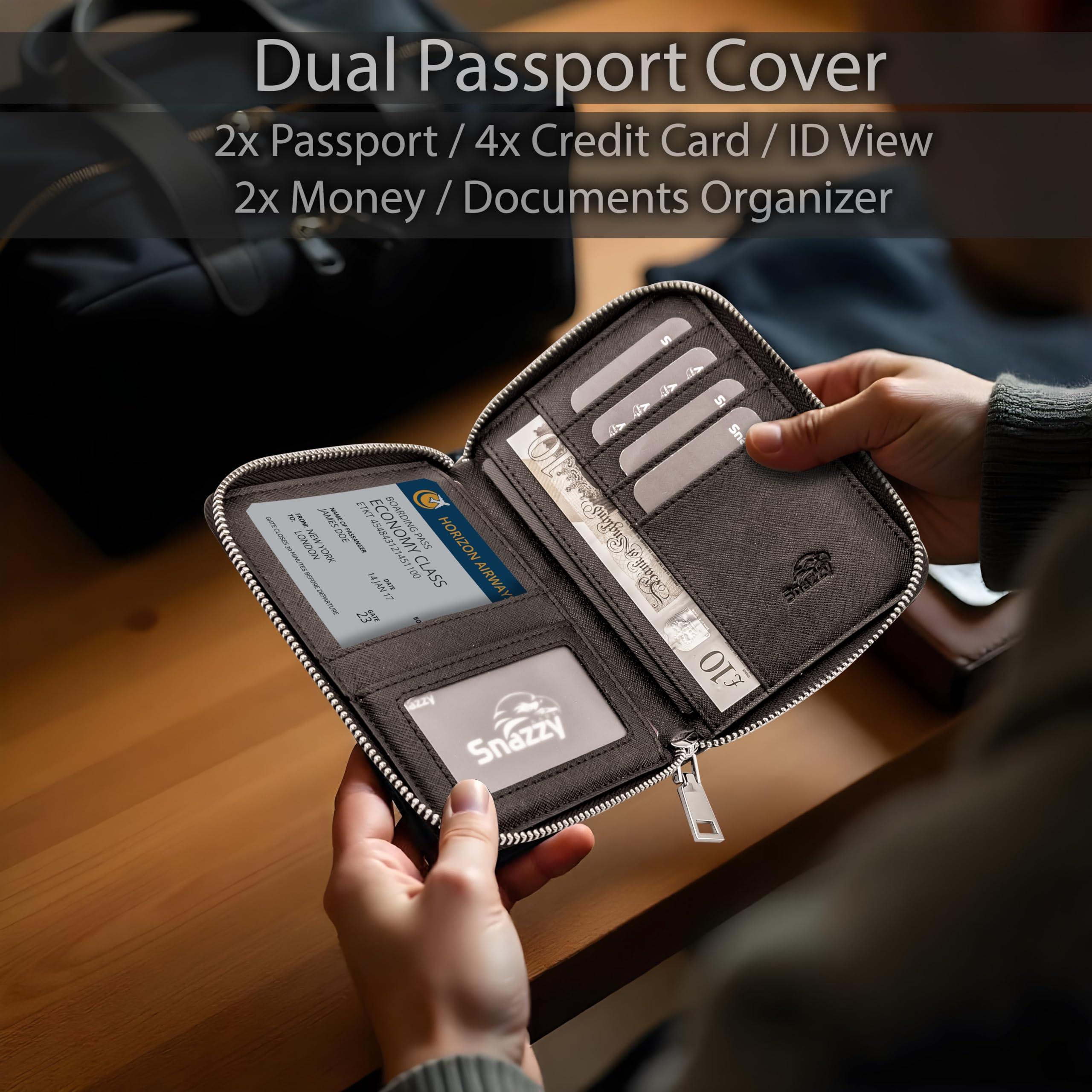 RFID Blocking Travel Wallet Passport Holder with Zipper - Secure Organizer for Credit Cards, IDs & Travel Documents - Anti-Theft Essentials for Men & Women | Perfect for Airports, Vacations & Business Trips