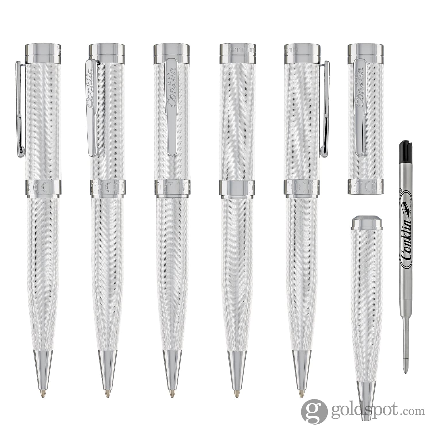 Conklin Herringbone Signature Ballpoint Pen - Premium Silver Refillable Pen for Office, Business & Gift Giving - Elegant Writing Instrument for Professionals & Collectors