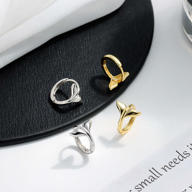 14K White Gold Whale Mermaid Tail Small Hoop Earrings for Women | Dainty Ocean Jewelry Gift | Perfect for Beach Vacations, Mermaid Parties & Everyday Wear (E729)