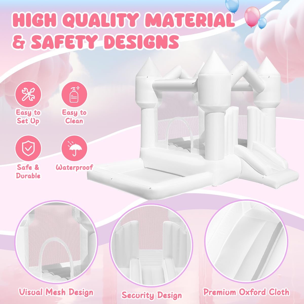 **Inflatable Bounce House for Kids with Slide - White Bouncy Castle for Birthday Parties, Weddings, Backyard & Indoor/Outdoor Fun (Includes Blower) - Perfect for Playdates, Events & Family Gatherings**