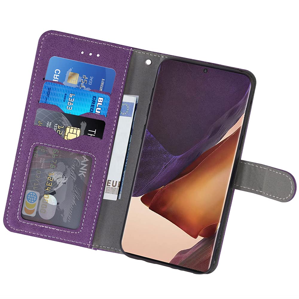 Samsung Galaxy Note 20 Ultra 5G Wallet Case with Tempered Glass Screen Protector | Flip Cover Phone Case for Galaxy Note20+ | Purple Luxury Protective Cover for Work, Travel & Everyday Use