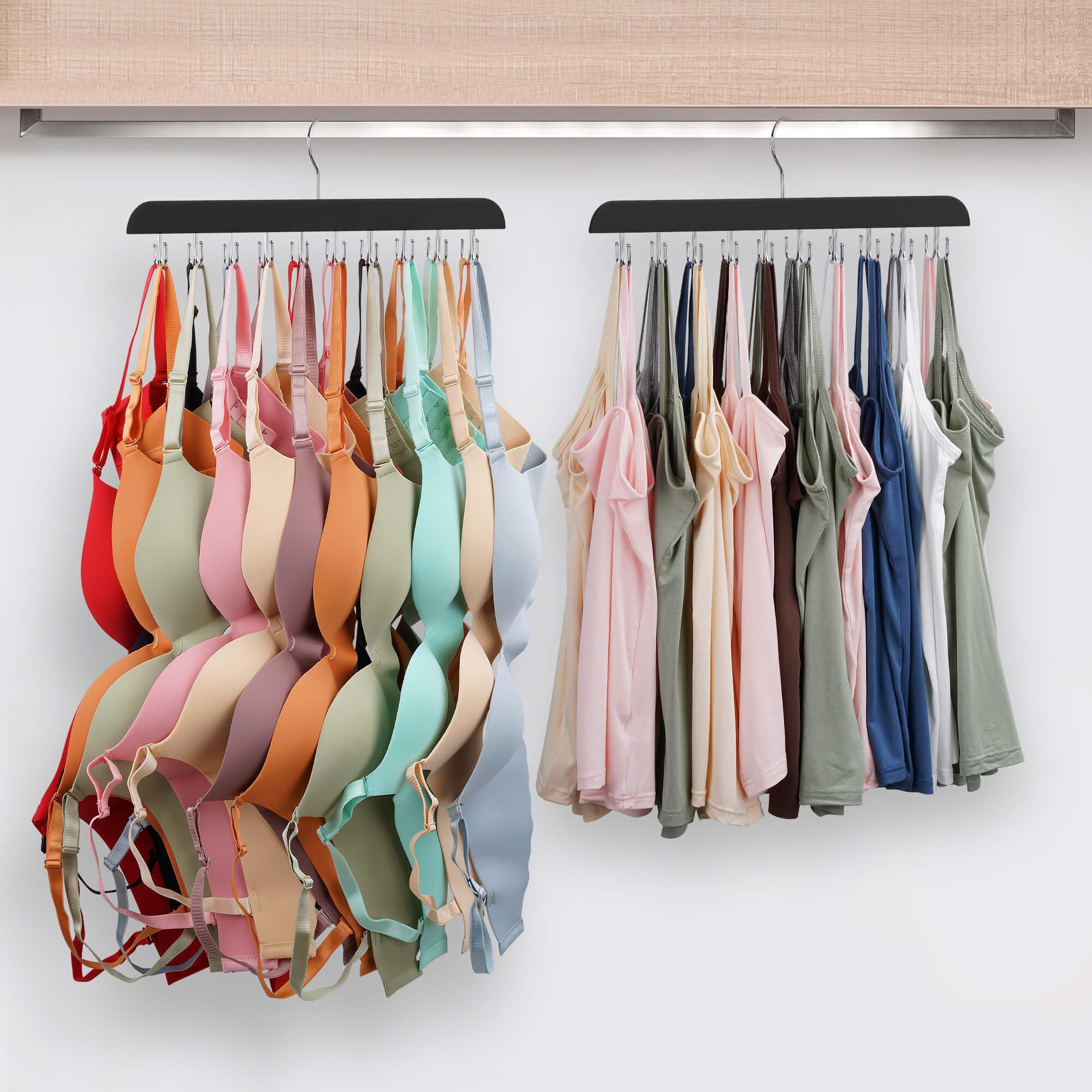 Sturdy Wooden Bra Hanger with 20 Hooks - Space Saving Closet Organizer for Sports Bras, Tank Tops & Underwear - Black (1 Pack) | Perfect for Bedroom, Dorm & Travel Storage