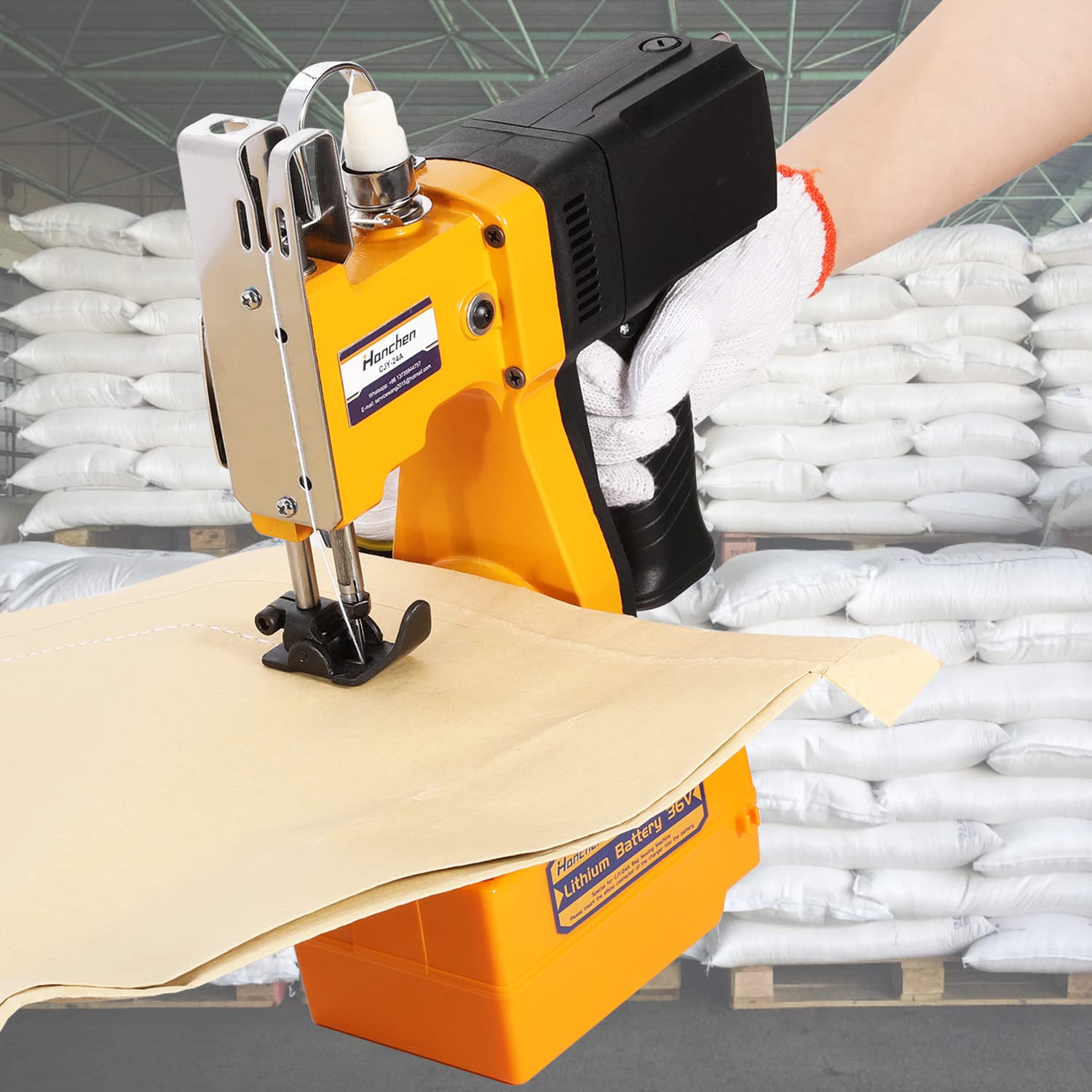 Hanchen Cordless Bag Sewing Machine - Portable Lithium Battery Bag Closer for Woven Bags, Automatic Stitching Packing Machine for Feed Sacks, Jute Bags, Seed Bags & Vinyl Rice Bags - Ideal for Agriculture, Packaging & Industrial Use