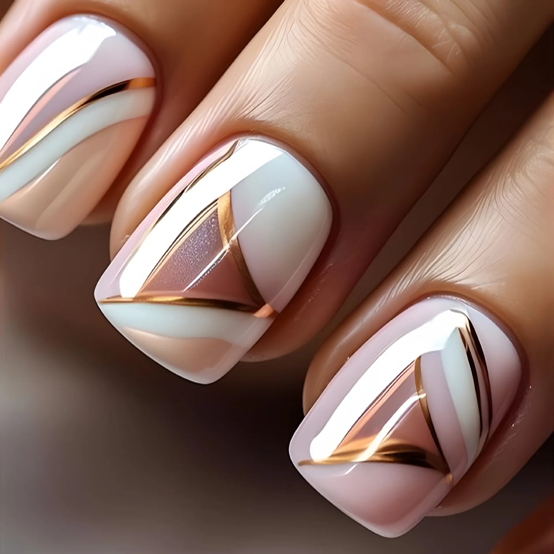 24pcs Short Square False Nails - French Pink with Sparkling Stripe Design, Full Cover Press on Nail Tips for Women, Easy to Apply & Detachable - Perfect for Parties, Weddings, Date Nights & Everyday Wear