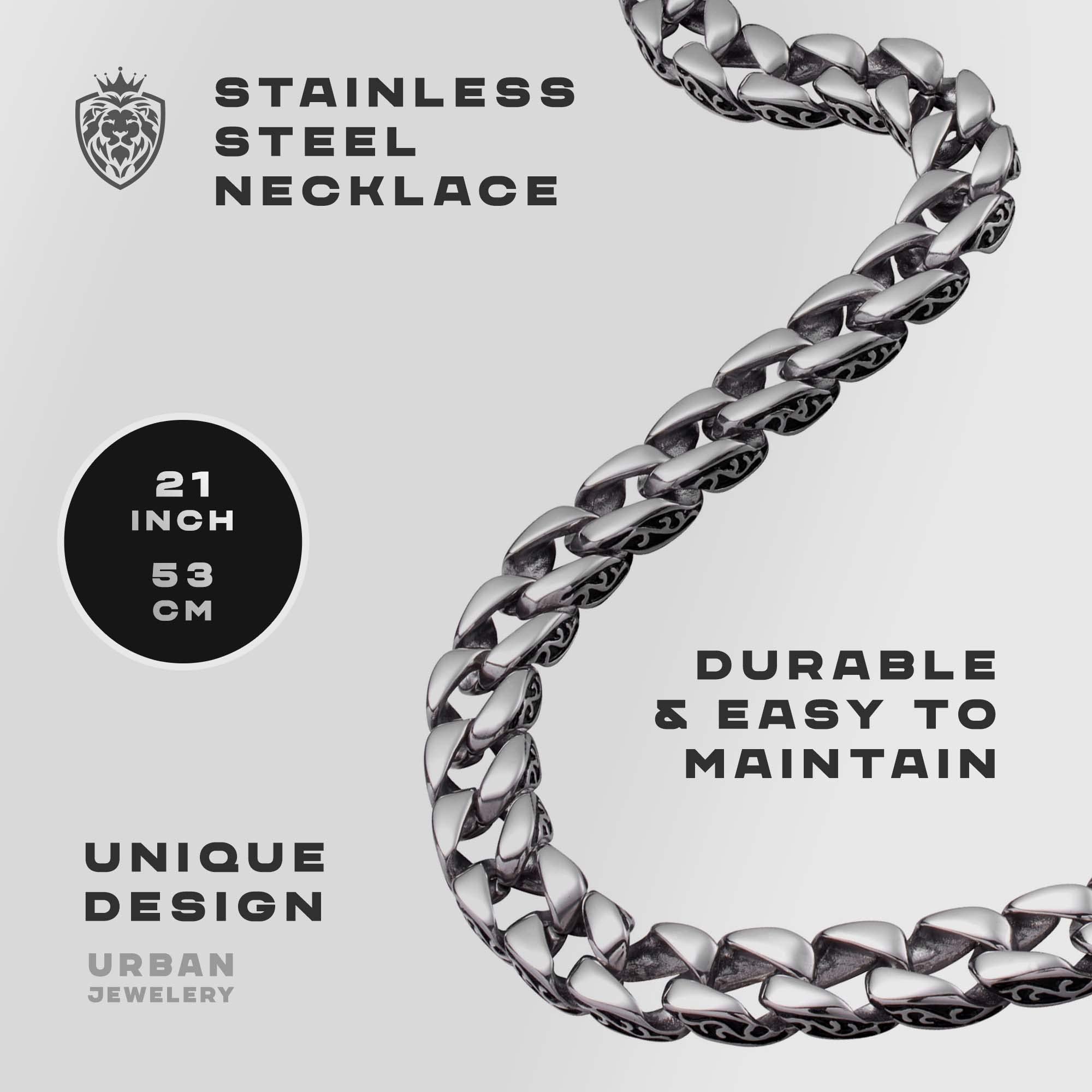 Stainless Steel Men's Link Bracelet & Necklace Set - Silver & Black 9