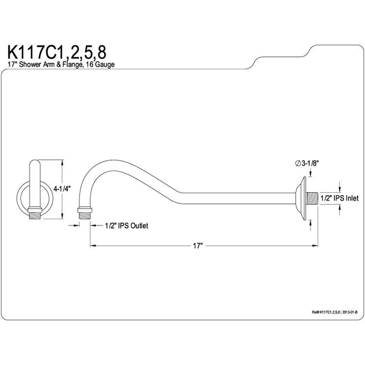 Satin Nickel 17-Inch Rain Drop Shower Arm - Bathroom Fixture K117C8 for Modern Shower Upgrade | Perfect for Rainfall Showerheads & Spa-Like Experience