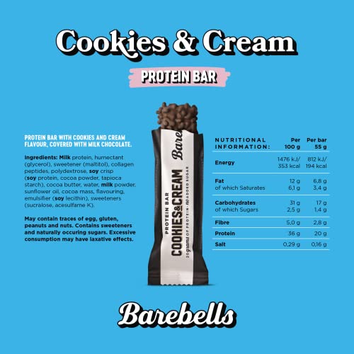 Barebells High Protein Bars 12 Pack (55g Each) - Low Sugar, Gluten Free Snacks for Gym, Workout & On-the-Go Energy Boost