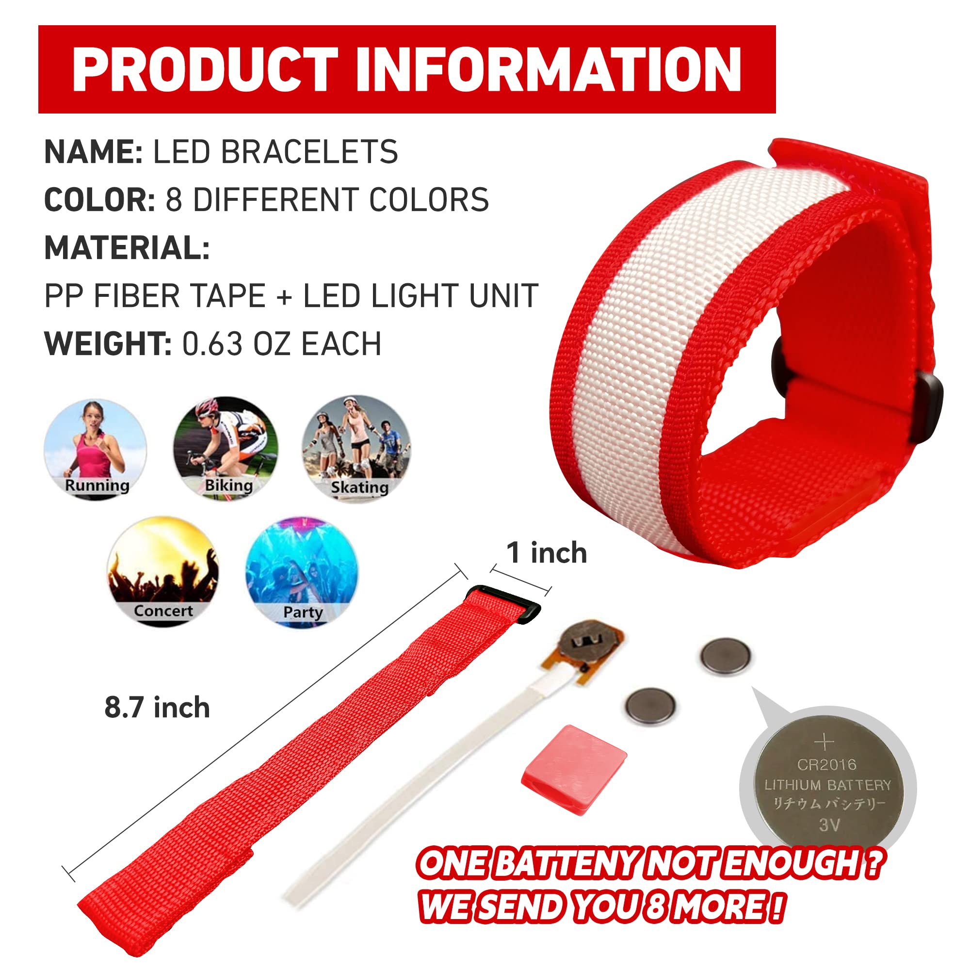 8 Pack LED Glow Bracelets - Light Up Bracelets for Kids & Adults | Glow in The Dark Party Favors for Christmas, Concerts, Festivals, Raves | Perfect for Night Events, Birthday Parties, Halloween & Outdoor Activities