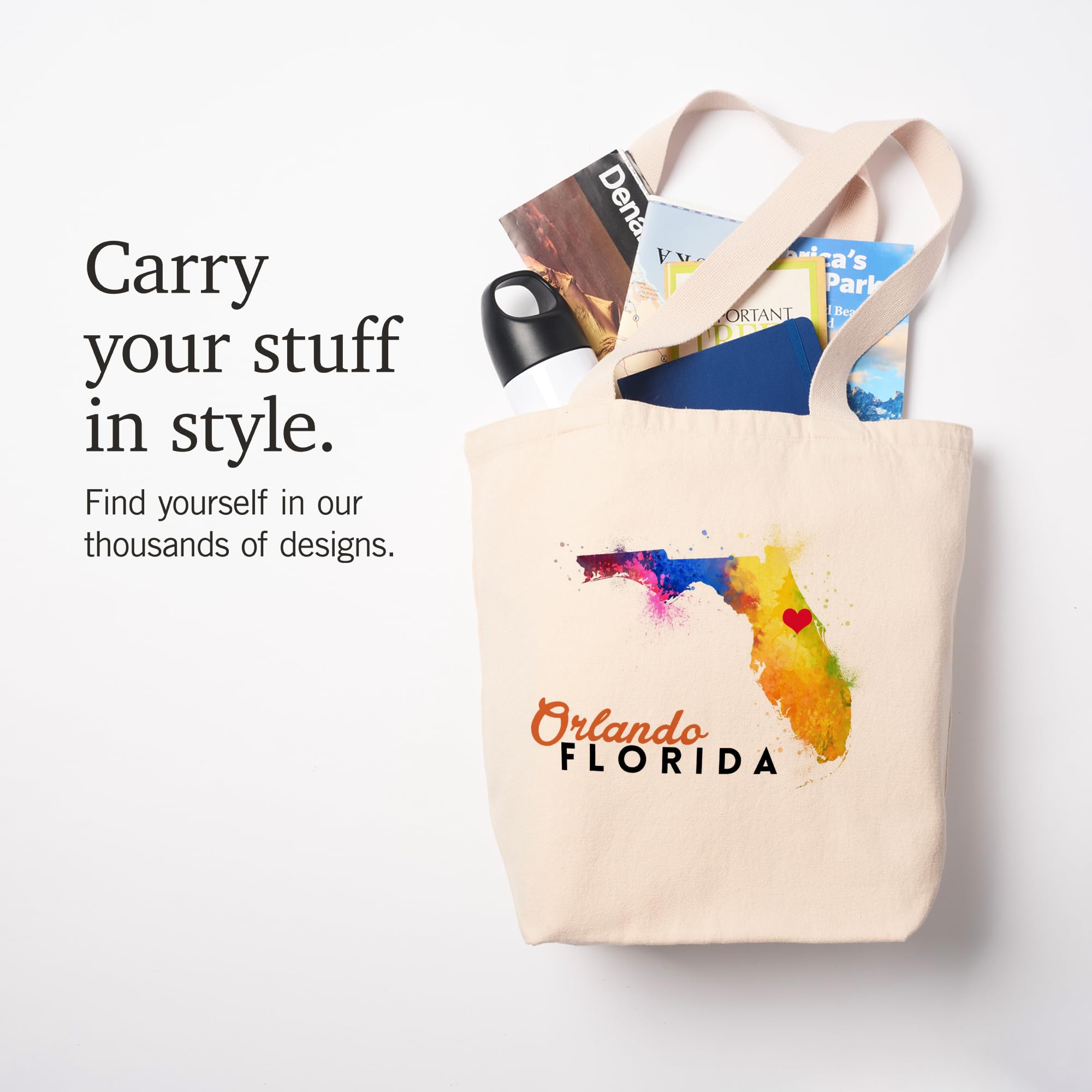 Orlando Florida State Abstract Tote Bag - 100% Cotton Canvas Reusable Shopping Bag for Groceries, Beach & Travel
