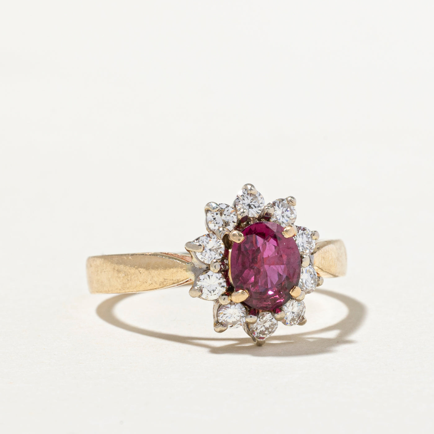 Oval Cut Ruby and Diamond Petal Ring - 0.62ct Ruby with 0.38ctw Diamonds - Size 6.25 - Elegant Engagement, Anniversary or Gift Jewelry for Women