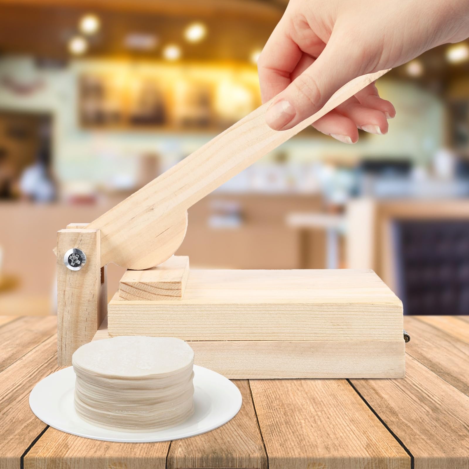Amosfun Wooden Tortilla Press - Handmade Roti Maker, Dough Presser & Dumpling Wrapper Mold for Homemade Tortillas, Tacos, Flatbreads - Natural Beige Wood - Perfect for Mexican, Indian & Asian Cuisine