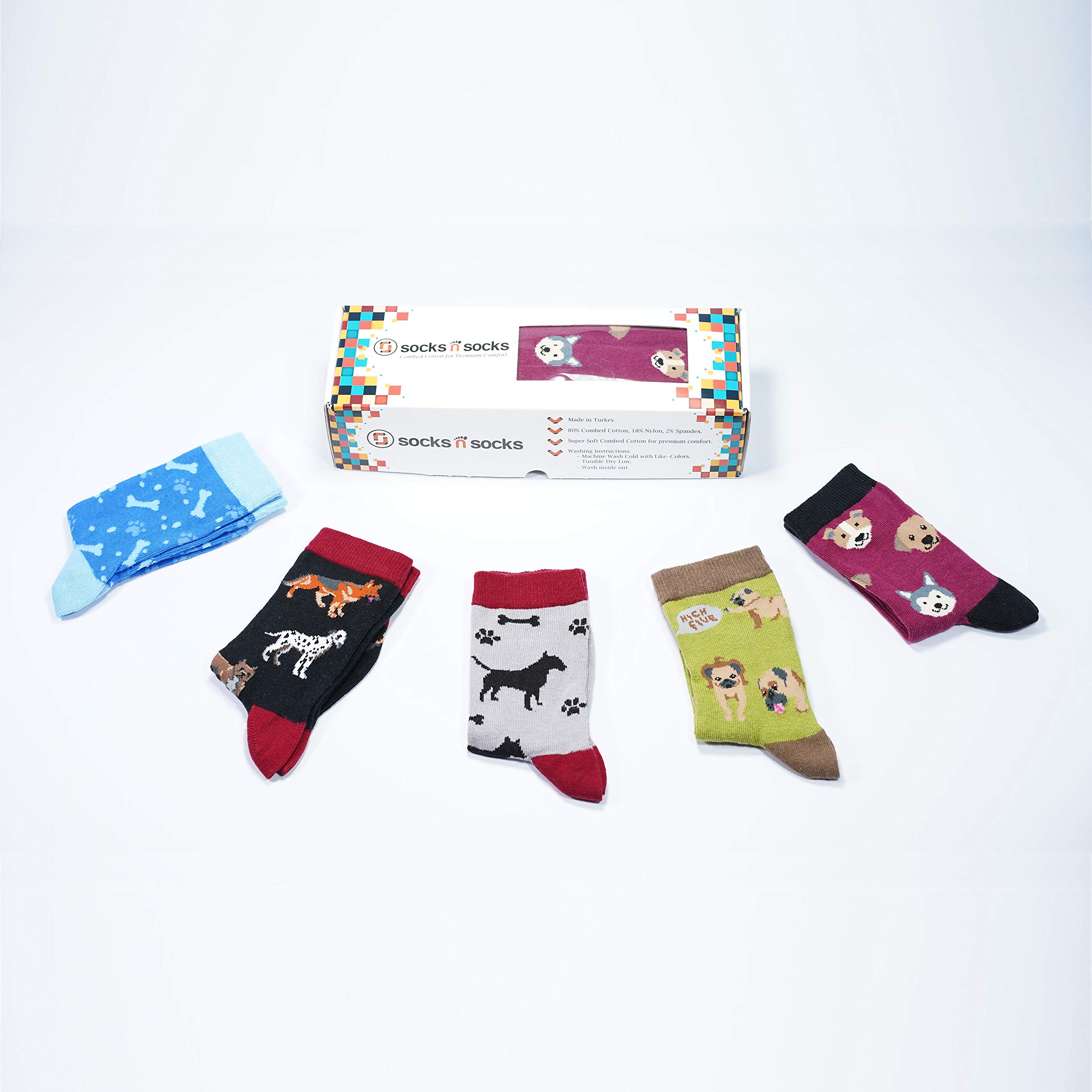 Kids 5-Pair Fun Cool Cotton Colorful Dress Crew Socks Gift Box - Soft Breathable School & Party Socks for Boys & Girls
