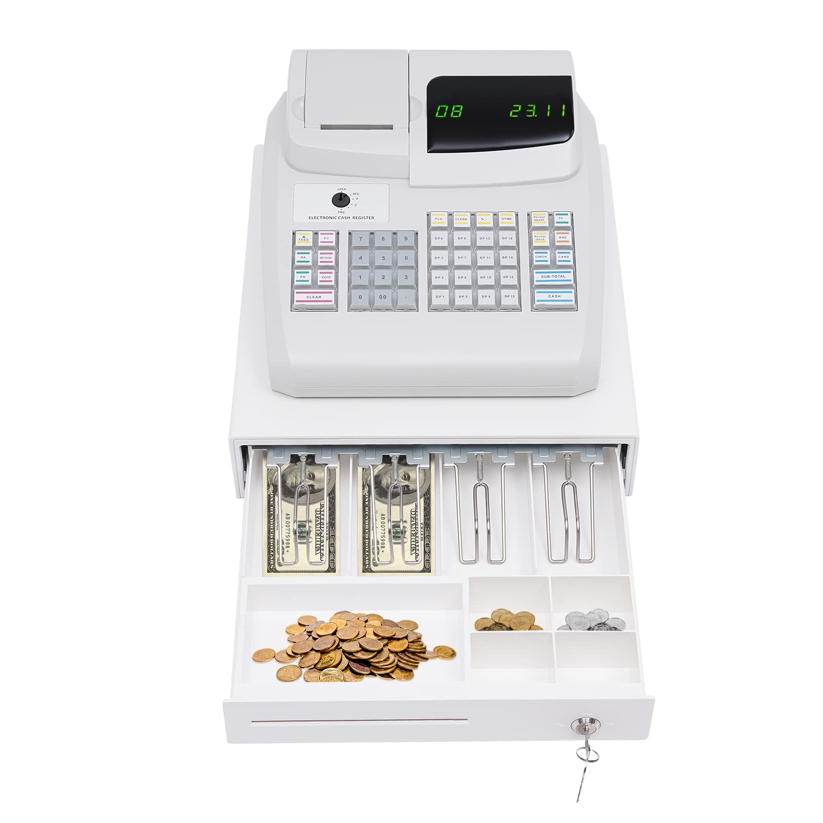 47-Key Electronic Cash Register with Drawer - 6-Digit LED Display & Keyboard for Small Businesses | Multifunctional POS System for Retail Stores, Markets & Shops | Secure Cash Box & Easy-to-Use Register for Efficient Checkout