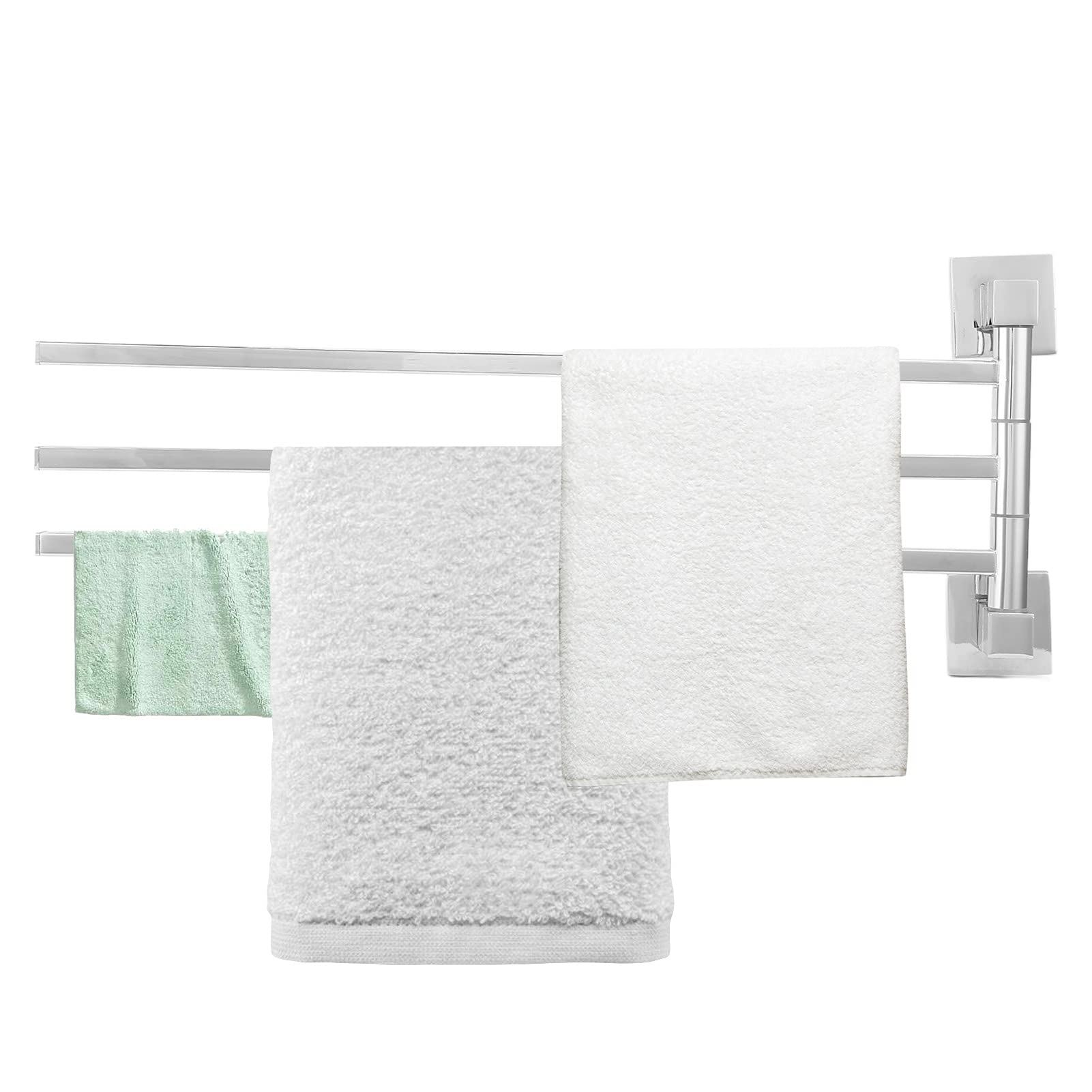 Stainless Steel 180° Rotatable Towel Rack - Chrome Plated Bath Towel Bar with 3 Rods for Bathroom, Shower & Spa - Heavy Duty Bathrobe Hanger Holder for Home & Hotel Use