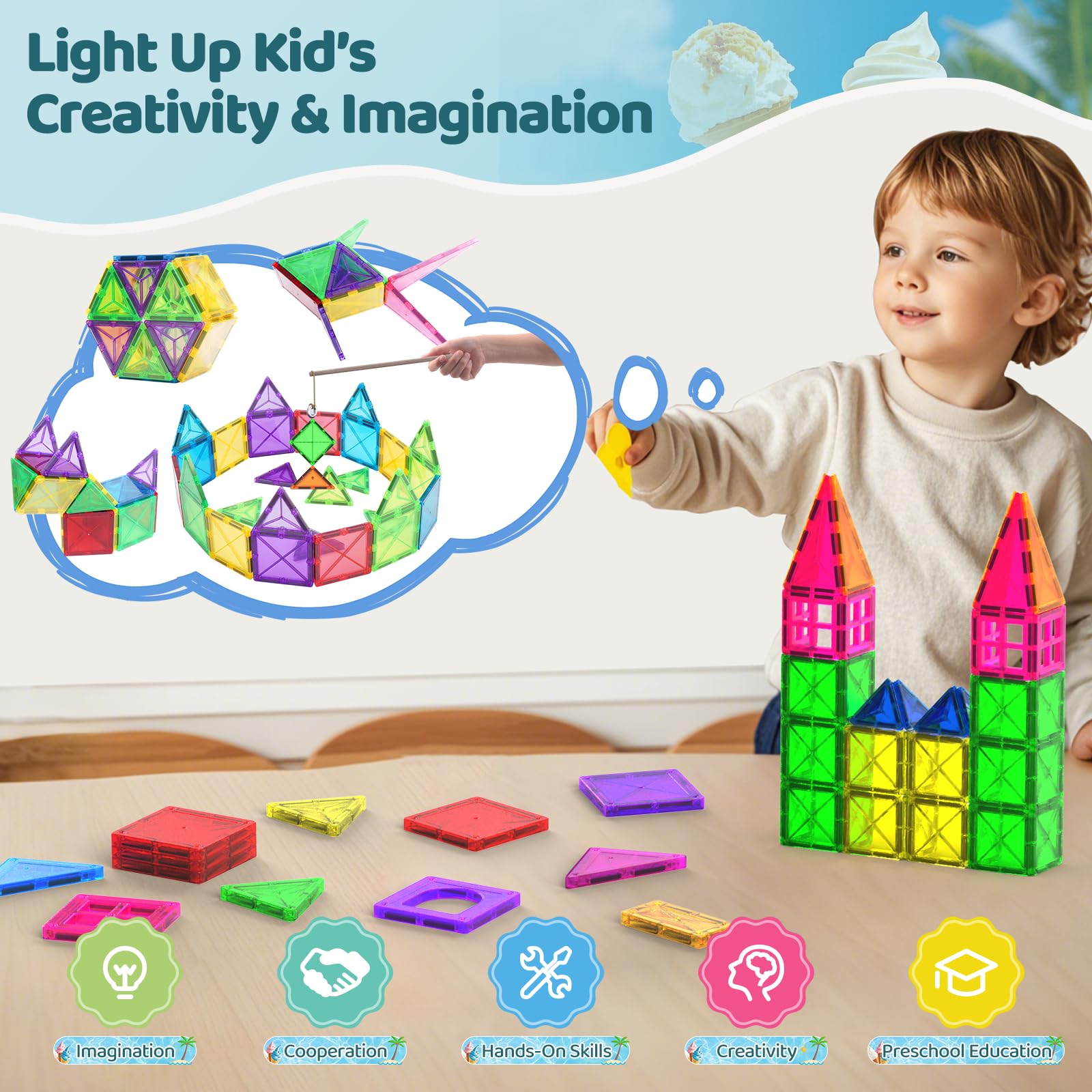 Crenova Mini Magnetic Tiles for Kids - 100pcs STEM Building Blocks | Educational Construction Toys for Toddlers Ages 3+ | Preschool Learning Games for Boys & Girls | Perfect for Home, Classroom & Travel Play | Great Birthday & Easter Gift Idea