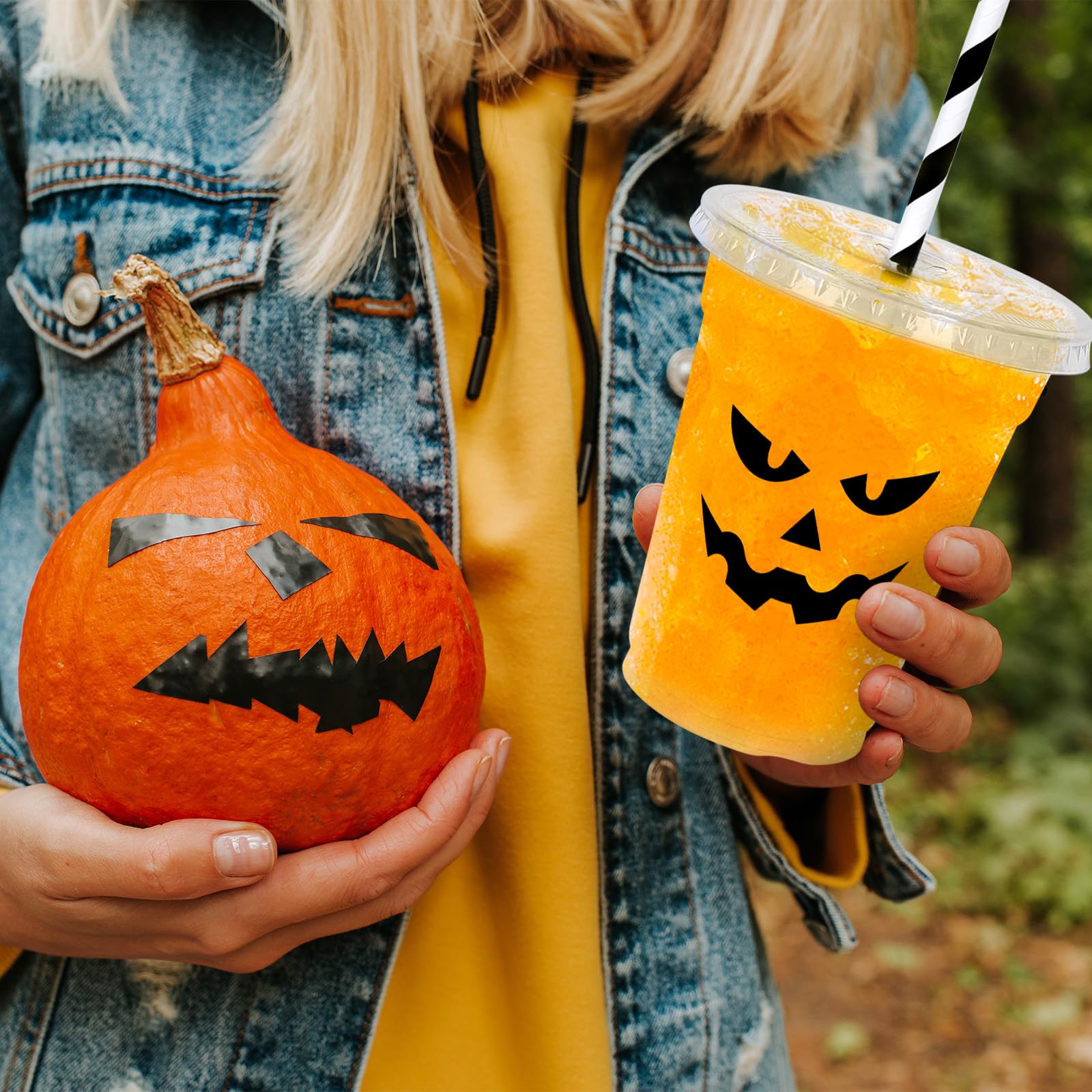 Whaline 60Pcs Halloween Disposable Plastic Cups with Lids and Straws - 12oz Jack-O-Lantern Pumpkin Design Cold Beverage Drinking Cups for Trick or Treat Party, Halloween Decorations, and Fall Festival Celebrations - Perfect for Halloween Parties, Thanksgiving Gatherings, and Seasonal Events