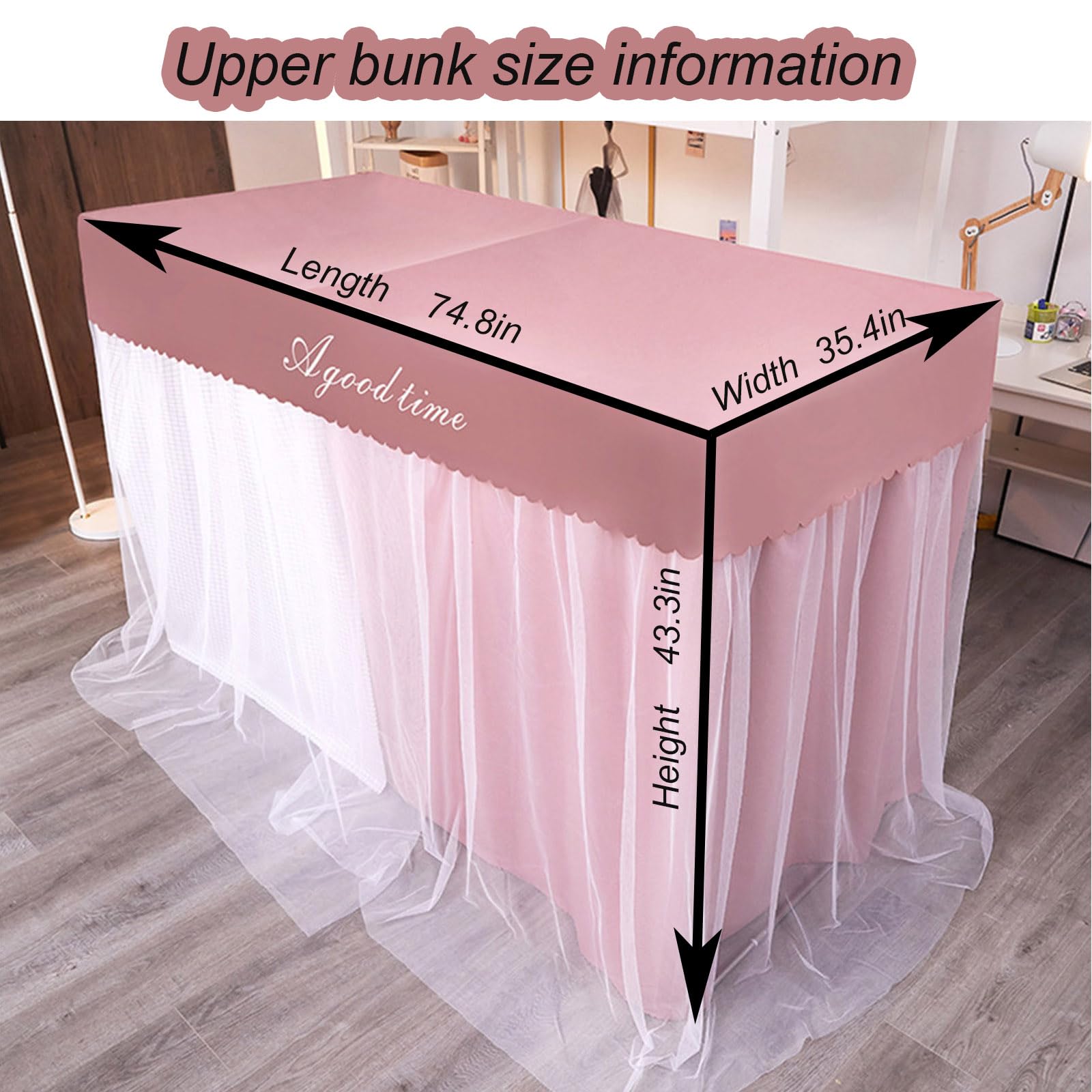 Bunk Bed Canopy with Frame - Breathable Loft Bed Tent Curtains 190x90x110cm for Top Bunk - Dorm Room Privacy Curtain for Girls & College Students - Perfect for Bedroom Decor & Sleep Privacy