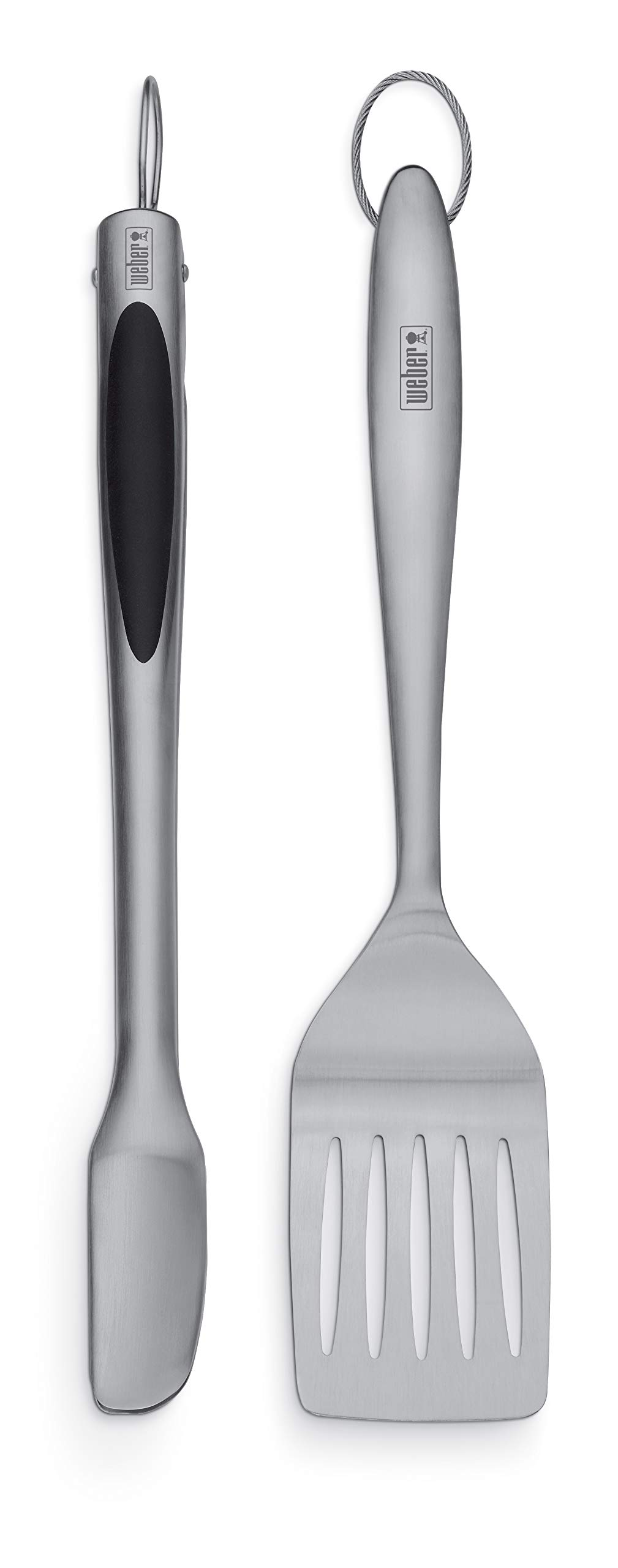 Weber Premium 2-Piece Stainless Steel BBQ Grill Tool Set - Spatula & Tongs for Outdoor Grilling, Backyard Cookouts, and Camping