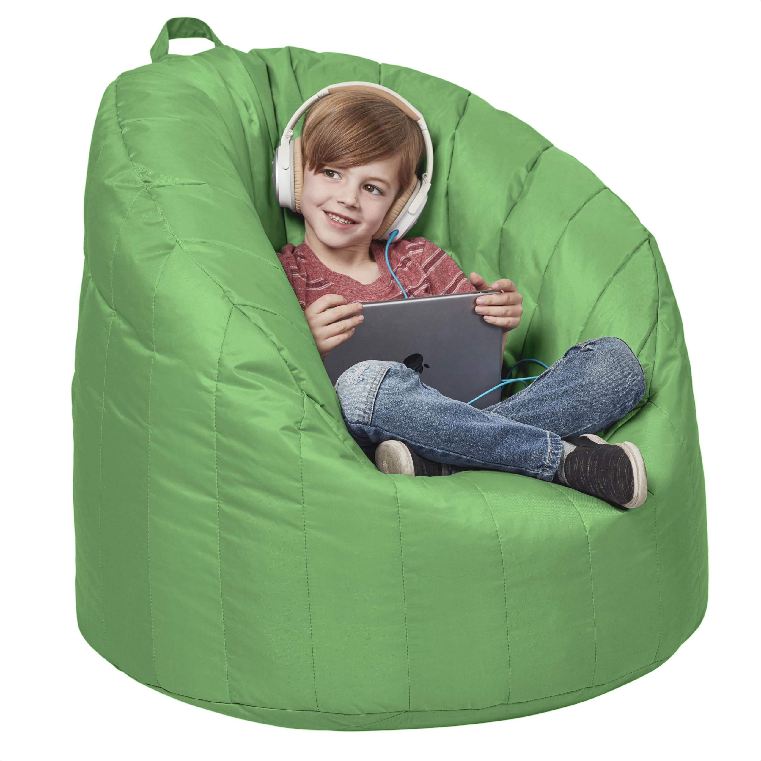 FDP Cali Seashell Bean Bag Chair - Durable, Water-Resistant Oxford Nylon Cover for Kids, Teens & Adults | Tear-Resistant, Easy-Carry Handle | Perfect for Living Rooms, Dorms, Gaming Rooms & Outdoor Use - Grassy Green
