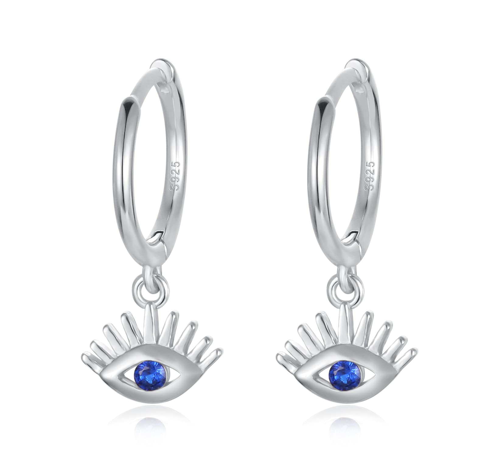 Dainty Hoop Dangle Earrings for Women | Small Sterling Silver Huggie Drop Earrings with Moon, Star, Spike & Evil Eye Charms | Perfect for Everyday Wear, Date Night & Gifts