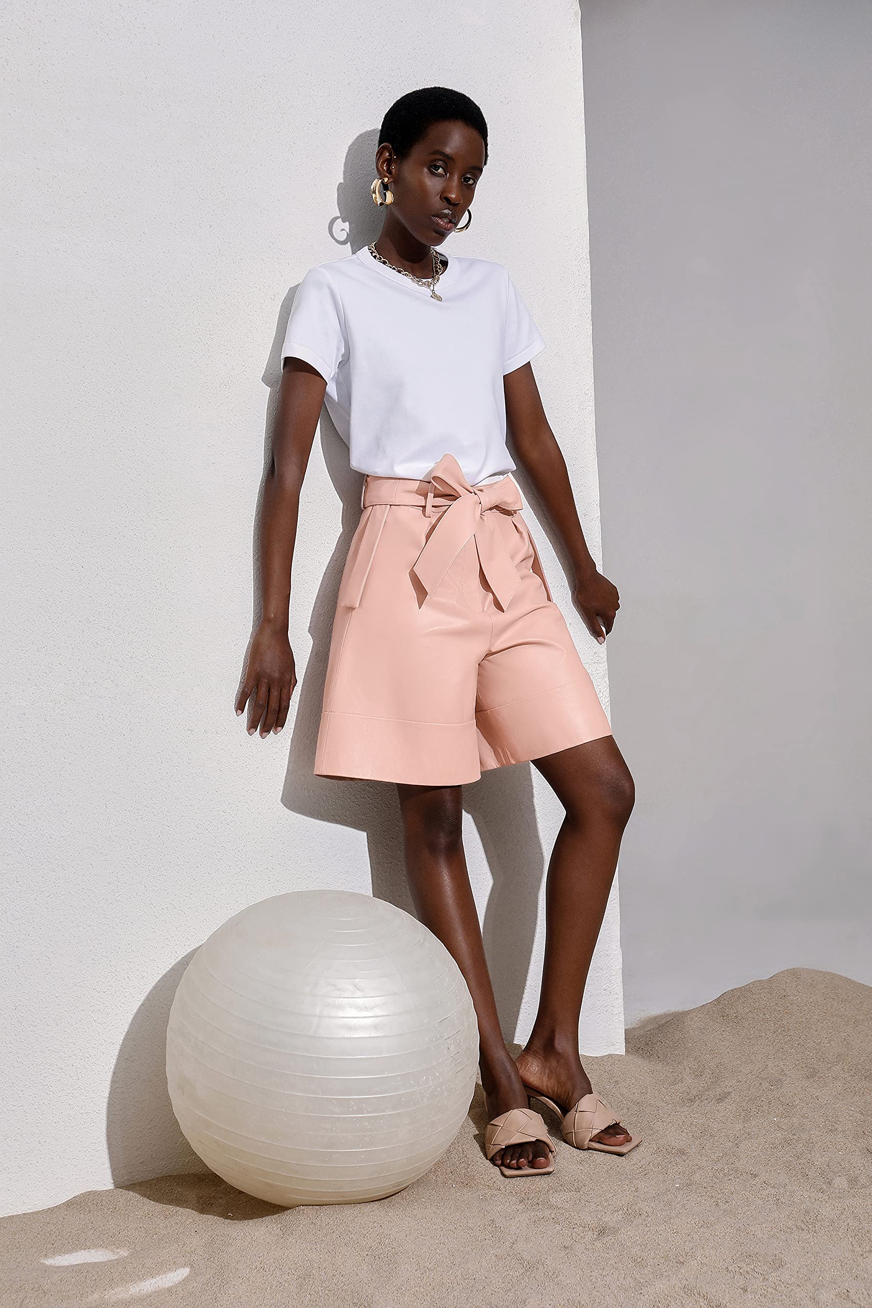 Women's High Waisted Wide Leg Leather Shorts with Belt - Fashion Paperbag Waist Shorts for Summer Outfits, Casual Wear & Street Style
