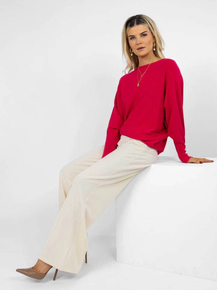 ELBA JUMPER (RASPBERRY) - Women's Soft Knit Sweater for Fall & Winter - Cozy Casual Pullover for Office, Dating & Weekend Outings