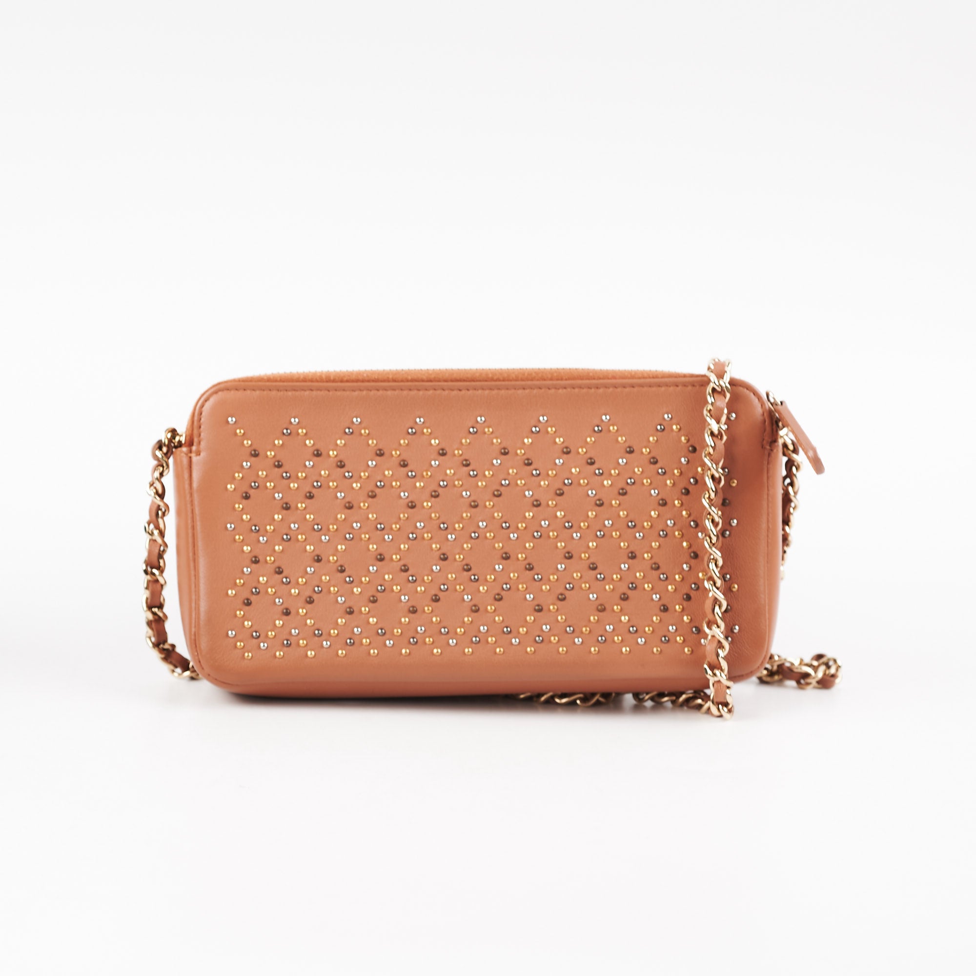 Chanel Studded Wallet on Chain Lambskin Brown Crossbody Bag - Luxury Designer Purse for Women, Perfect for Evening Parties & Date Nights