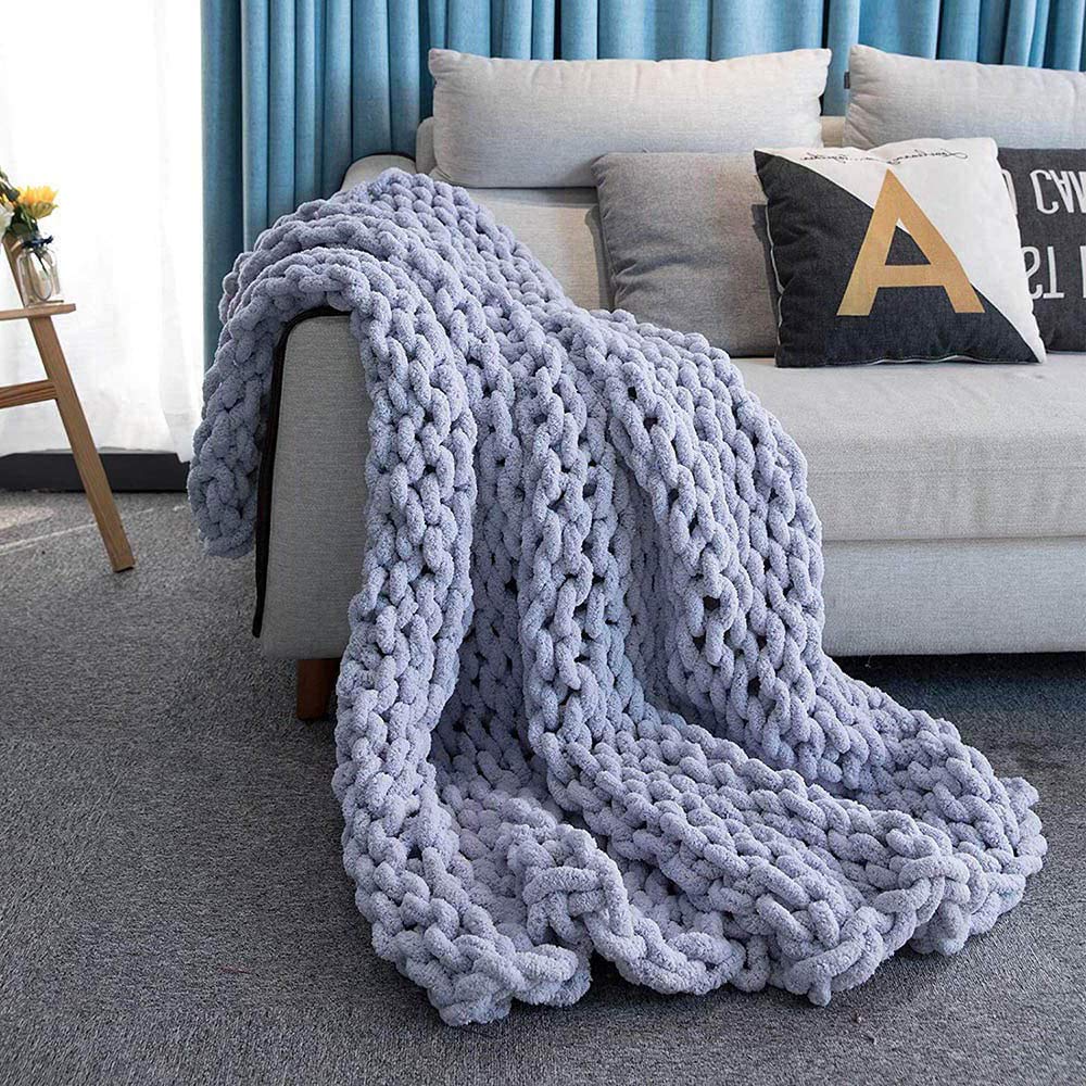 Handmade Soft Knitted Weighted Blanket - Chenille Chunky Knit Throw Blanket for Adults (Beige, 150x180cm) - Cozy Bedding & Home Decor for Bed, Sofa, Chair - Perfect for Stress Relief, Anxiety & Better Sleep