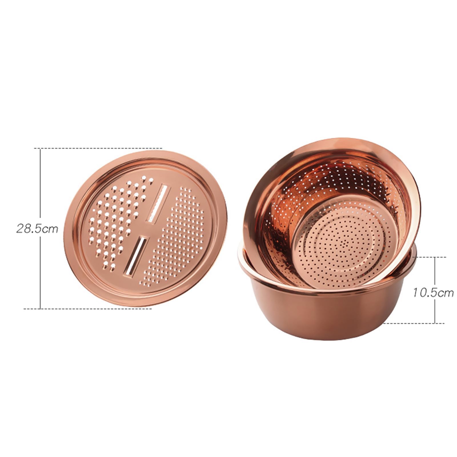 Premium 3-in-1 Stainless Steel Colander Set - Fine Mesh Kitchen Strainer for Fruits & Vegetables - Rose Gold Design - Ideal for Washing, Draining & Serving Salads, Pasta, Berries