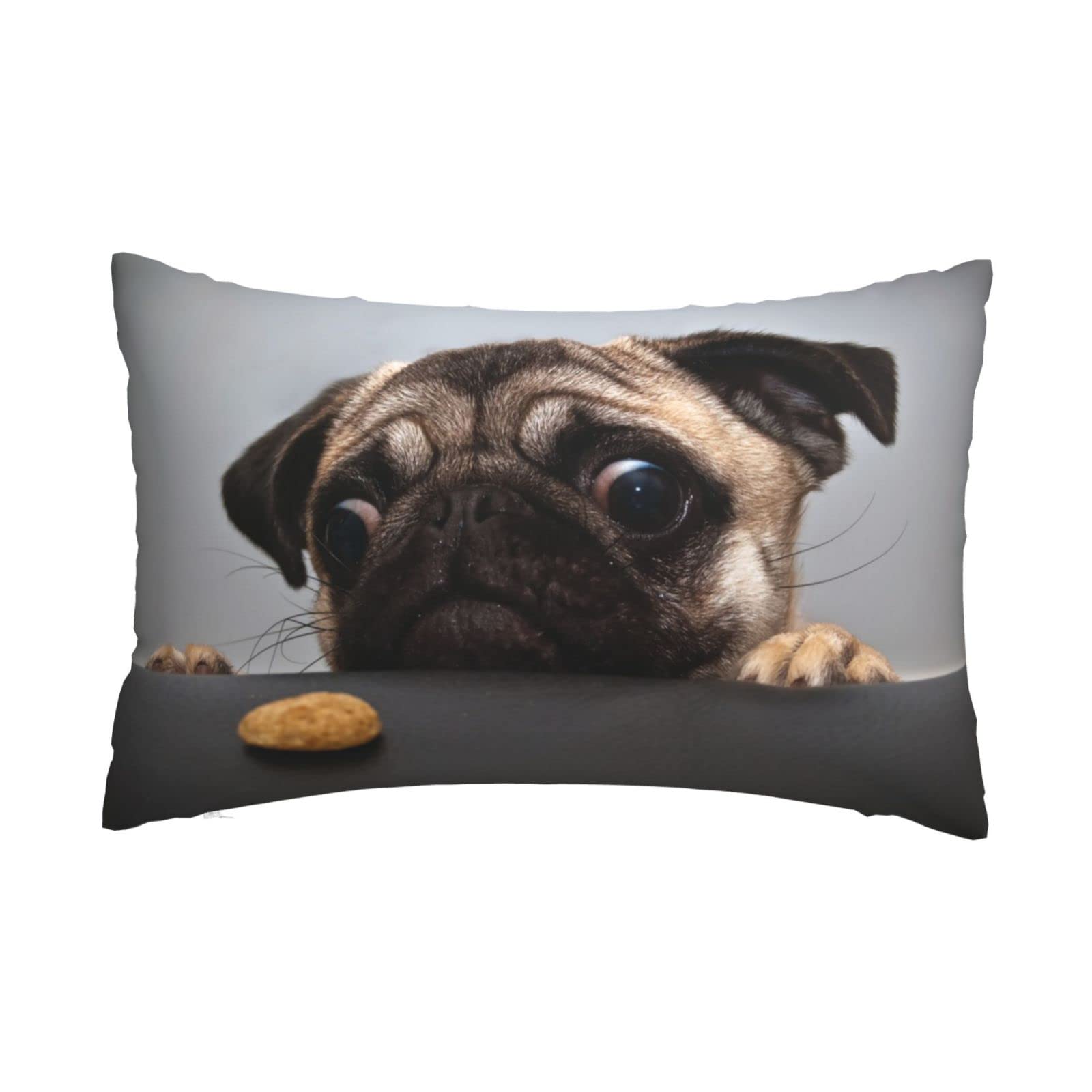 Pug Dog Print Pillow Cover 16x24 Inch - Soft Rectangle Throw Pillowcase with Hidden Zipper for Bed, Couch & Sofa | Home Decor & Pet Lover Gift Idea