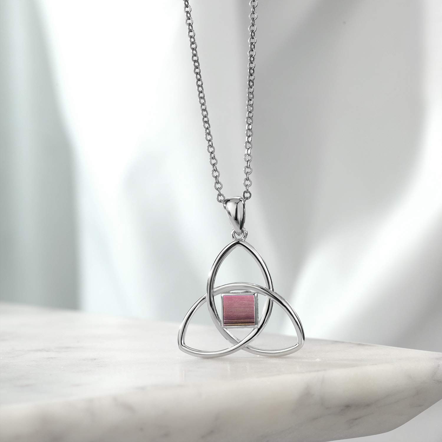 Gem Stone King Keren Hanan New Testament Triquetra Jerusalem Nano Bible 925 Sterling Silver Pendant Necklace with 18