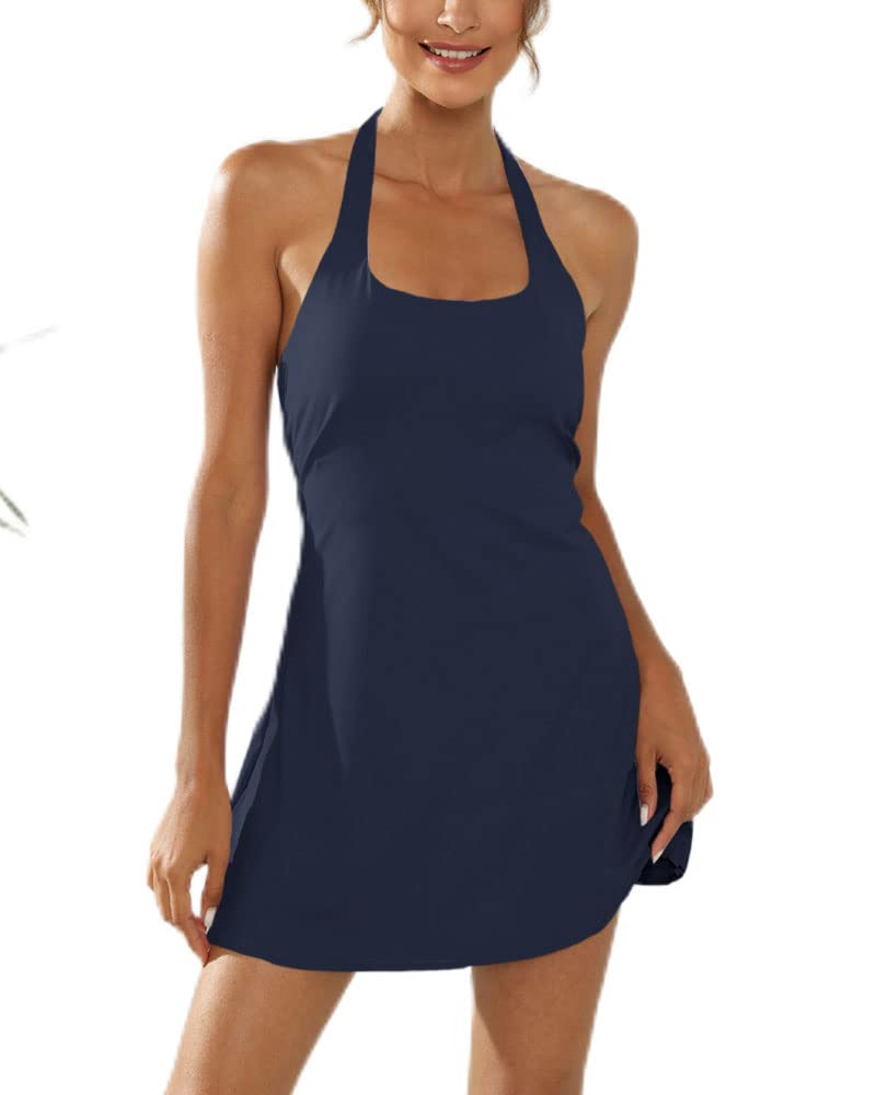 Viandso Women's Sports Tennis Dress - Halter Neck Athletic Dress with Built-in Shorts for Golf, Running & Exercise | Breathable & Comfortable Workout Dress for Gym, Yoga & Outdoor Activities