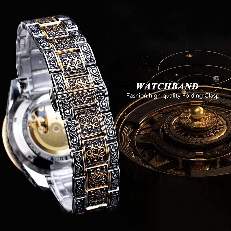 Luxury Men's Engraved Skeleton Watch - Stainless Steel Band with Unique Tattoo Pattern & Luminous Automatic Movement | Perfect for Formal Events, Business Meetings & Stylish Everyday Wear
