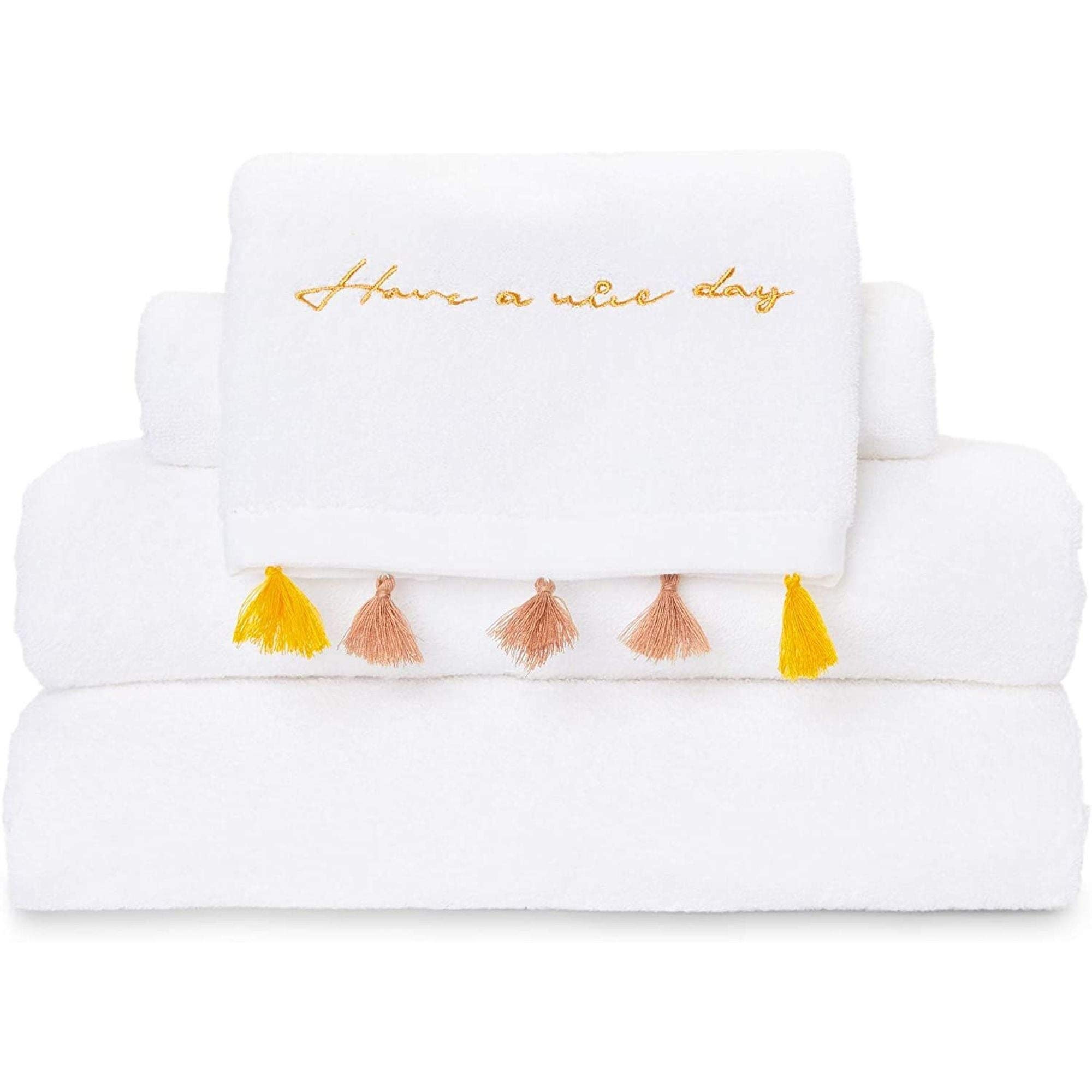 4-Piece White Boho Chic Cotton Bath Towel Set with Tassels - 2 Sizes (30x58 & 16x28 Inches) - Soft Absorbent Luxury Towels for Spa, Bathroom & Beach - Perfect for Boho Home Decor & Guest Towels