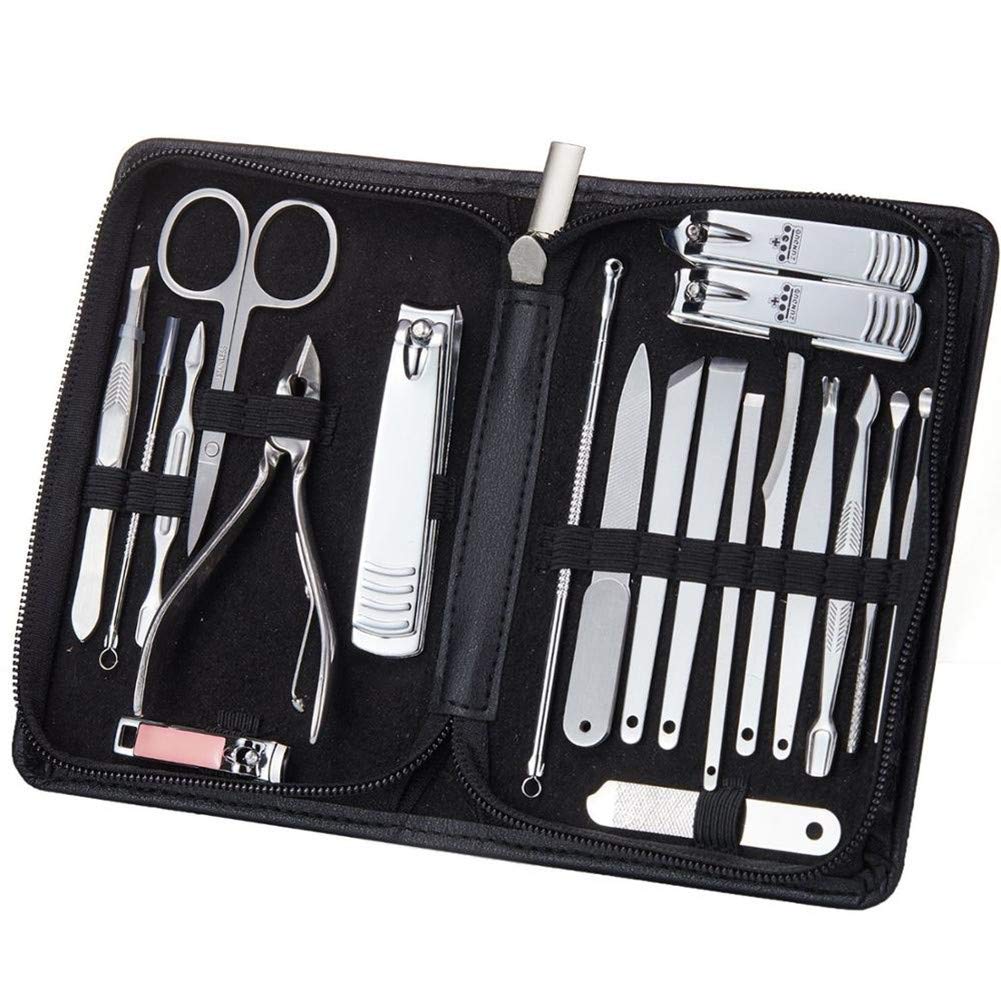 Professional Manicure Pedicure Kit - 20-Piece Nail Clippers Set with Nose Hair Scissors, Ear Pick & Blackhead Remover | Travel Case Included | Perfect for Home, Salon & Travel Grooming