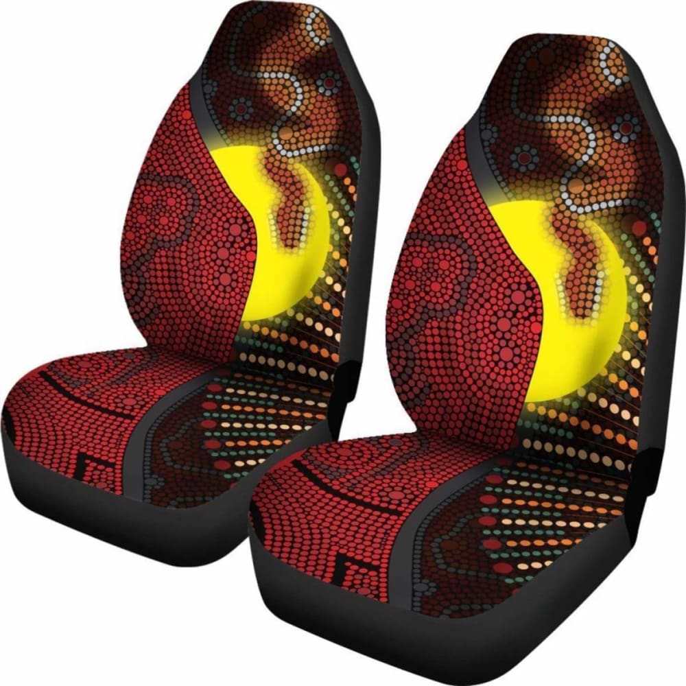 Authentic Australian Aboriginal Car Seat Covers - Indigenous Snake & Sun Dot Painting Design 232125 | Durable Protection for Vehicles, Perfect for Road Trips & Daily Commutes