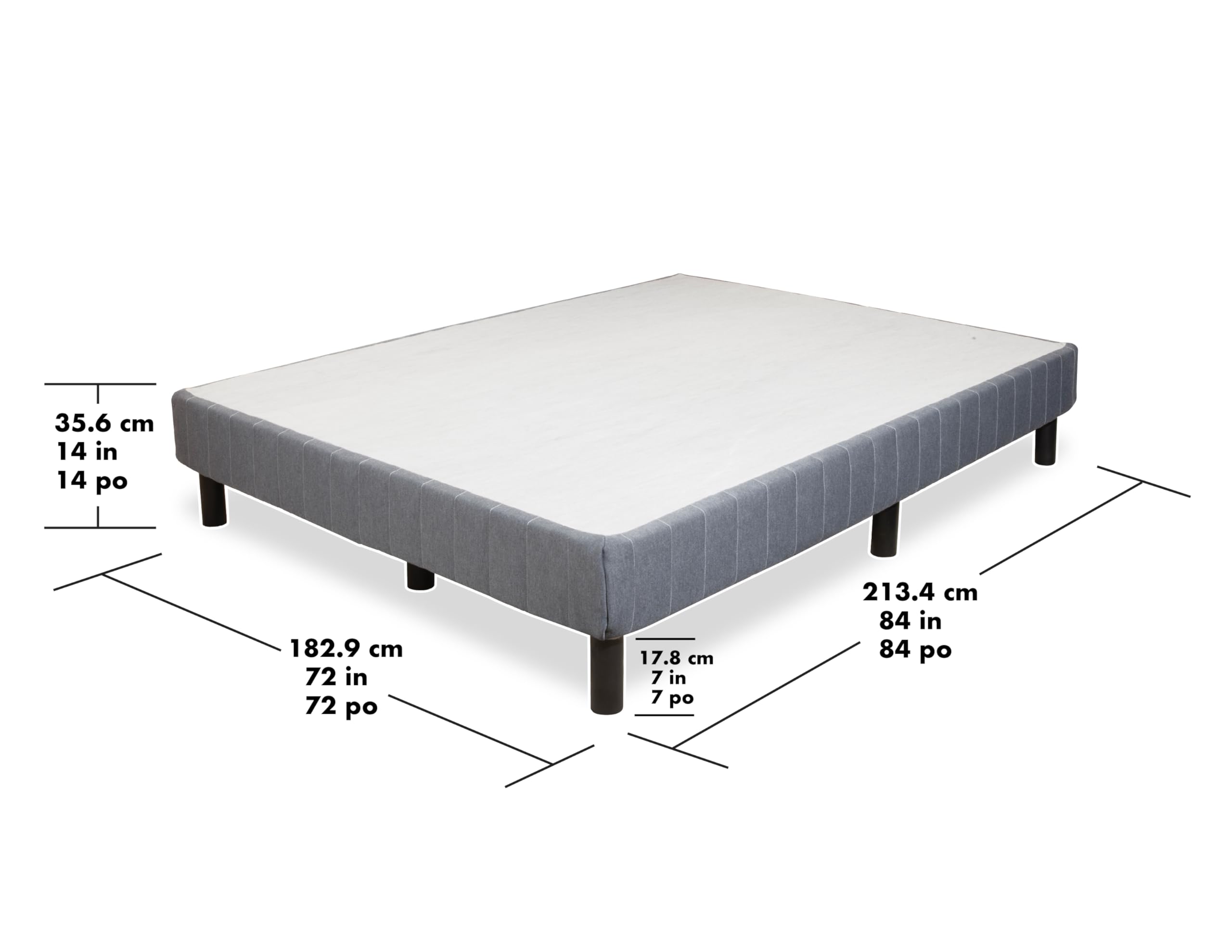 Hollywood Bed Frame with Reinforced Base Platform - Queen Size, Gray - Sturdy Metal Frame for Modern Bedrooms & Guest Rooms