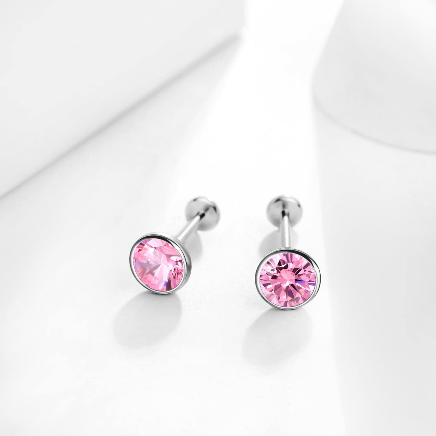 VOJO 20G G23 Titanium Flat Back Stud Earrings with CZ Stones | Hypoallergenic Threadless Cartilage Piercing Jewelry for Women | Perfect for Everyday Wear, Parties & Sensitive Ears