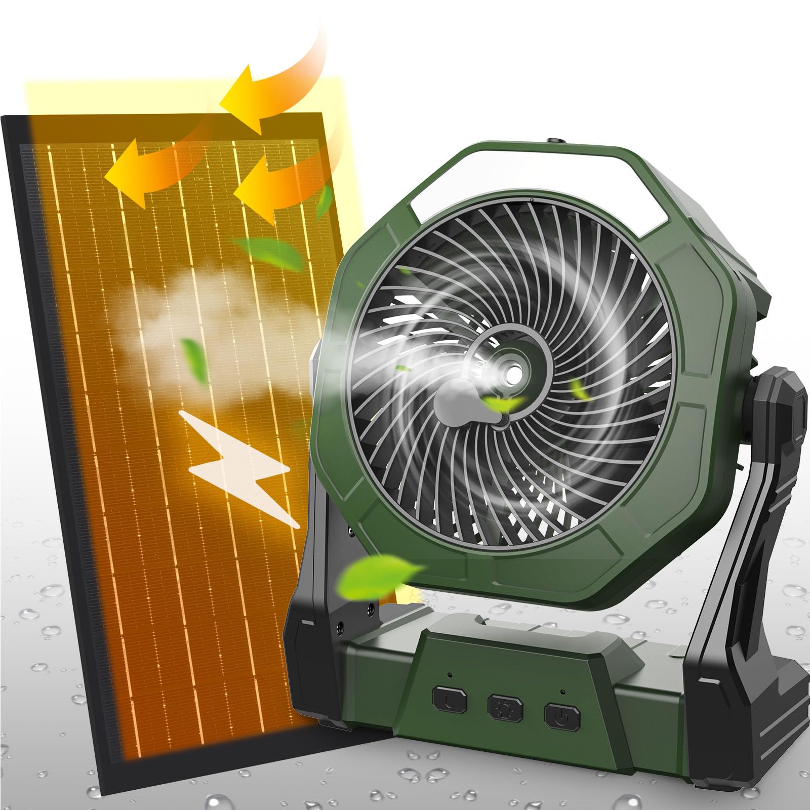 10W Solar Misting Fan with 10000mAh Battery & 250ml Water Tank - 8 Inch Portable Rechargeable Cooling Fan with Solar Panel & Hook - Perfect for Camping, Travel, Patios, Garages & Outdoor Tents
