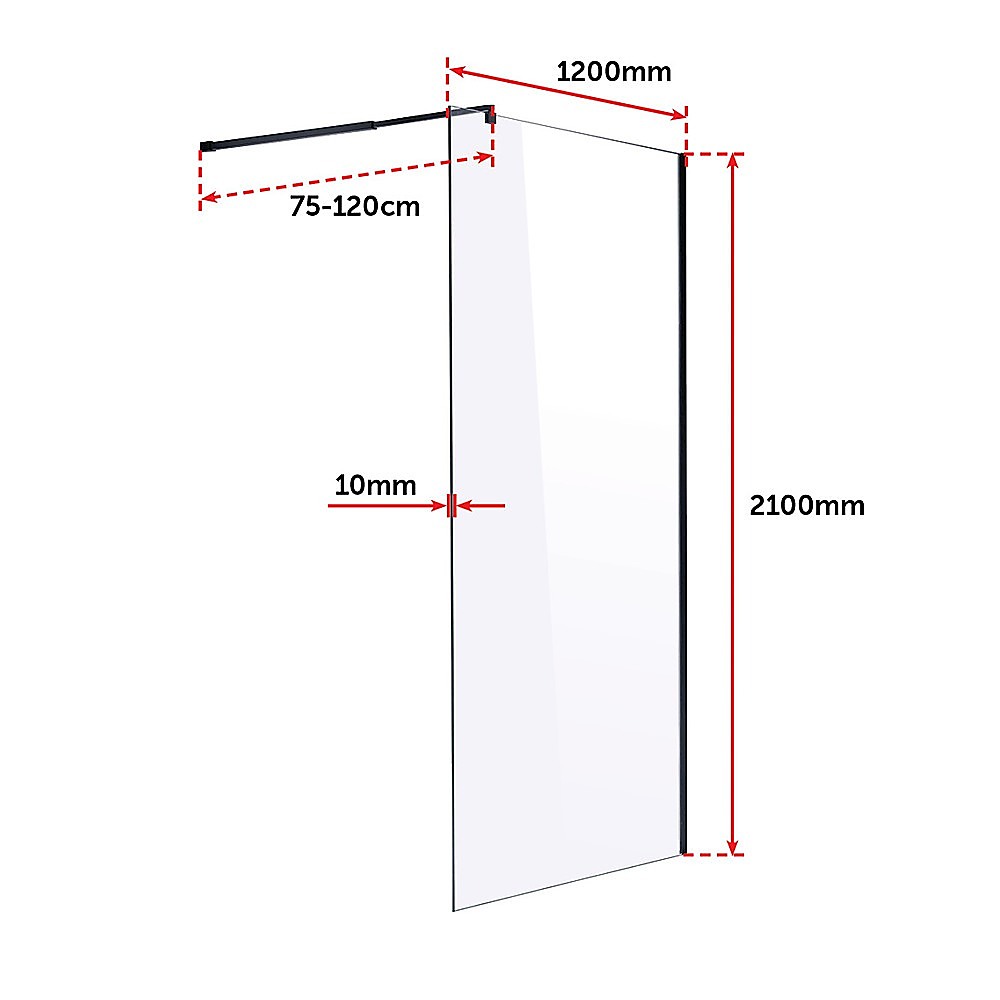 Frameless 10mm Tempered Safety Glass Shower Screen 1200mm x 2100mm - Modern Bathroom Enclosure for Walk-in Showers & Wet Rooms