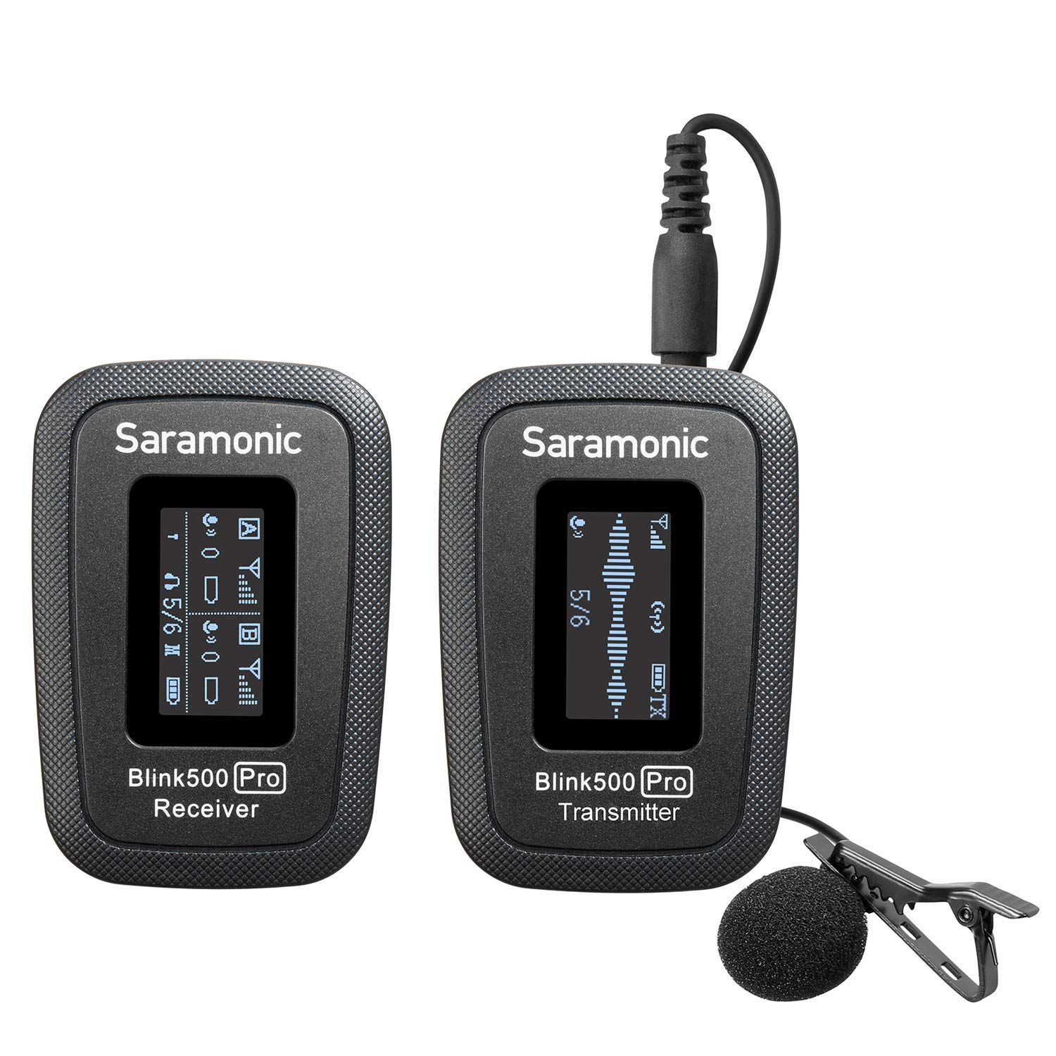 Blink500 PRO B1 Wireless Lavalier Microphone - Saramonic 2.4GHz Dual-Channel Stereo Mic with Charging Case, OLED Display & 3.5mm Headphone Jack for DSLR, Video Cameras, Smartphones, Tablets - Perfect for Vlogging, Interviews, Live Streaming & YouTube Videos