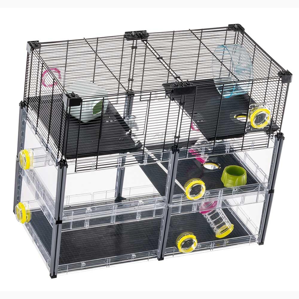 Ferplast MULTIPLA Large Hamster Cage - Metal Mesh & Recycled Plastic Mouse Habitat with Accessories (Black, Medium) | Perfect for Dwarf Hamsters, Gerbils & Small Pets | Ideal for Home, Classroom & Pet Store Use