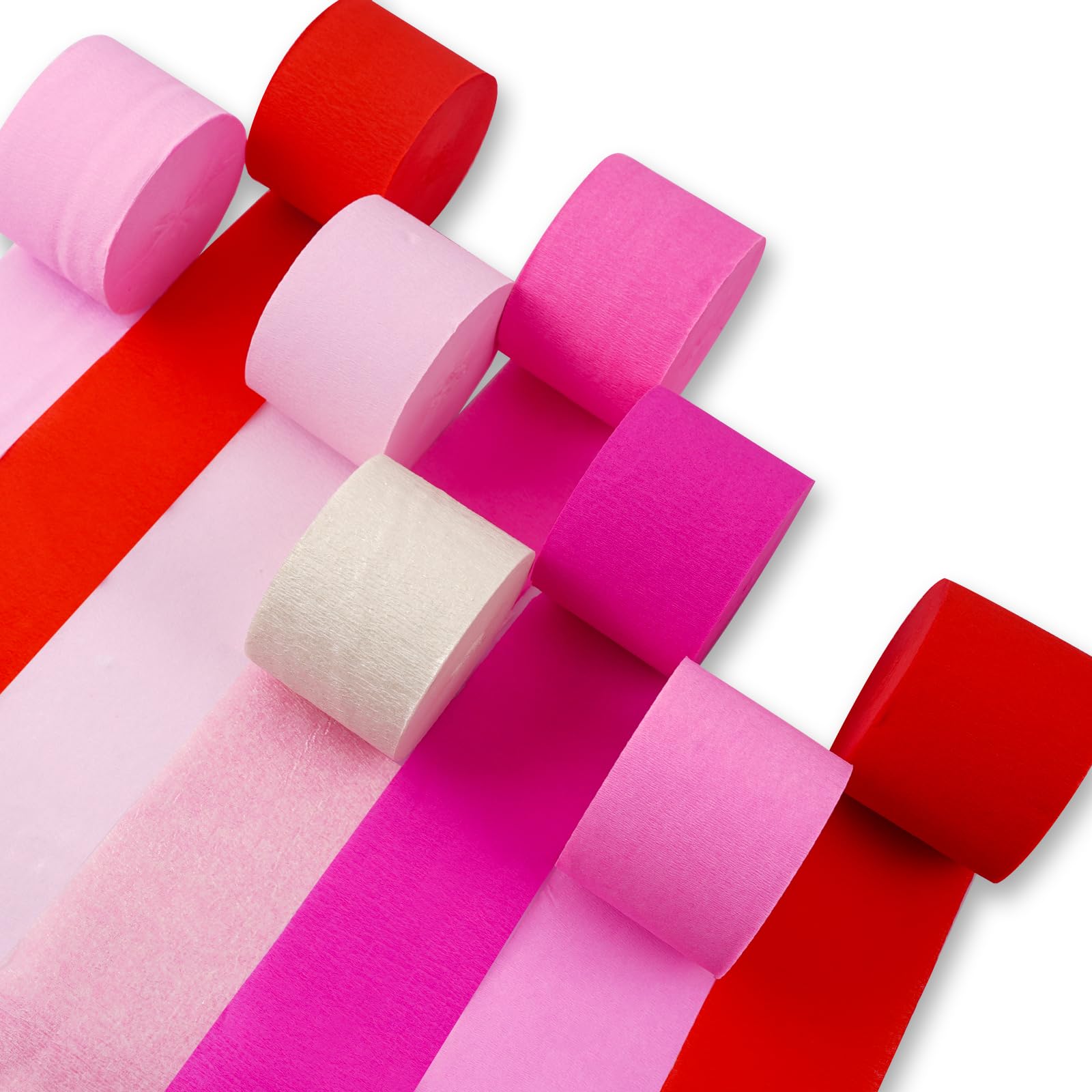 PartyWoo Crepe Paper Streamers 8 Rolls (656ft) - Pink, Light Pink, Hot Pink, Red & White Decorative Streamers for Birthday Parties, Baby Showers, Weddings & DIY Crafts (1.8