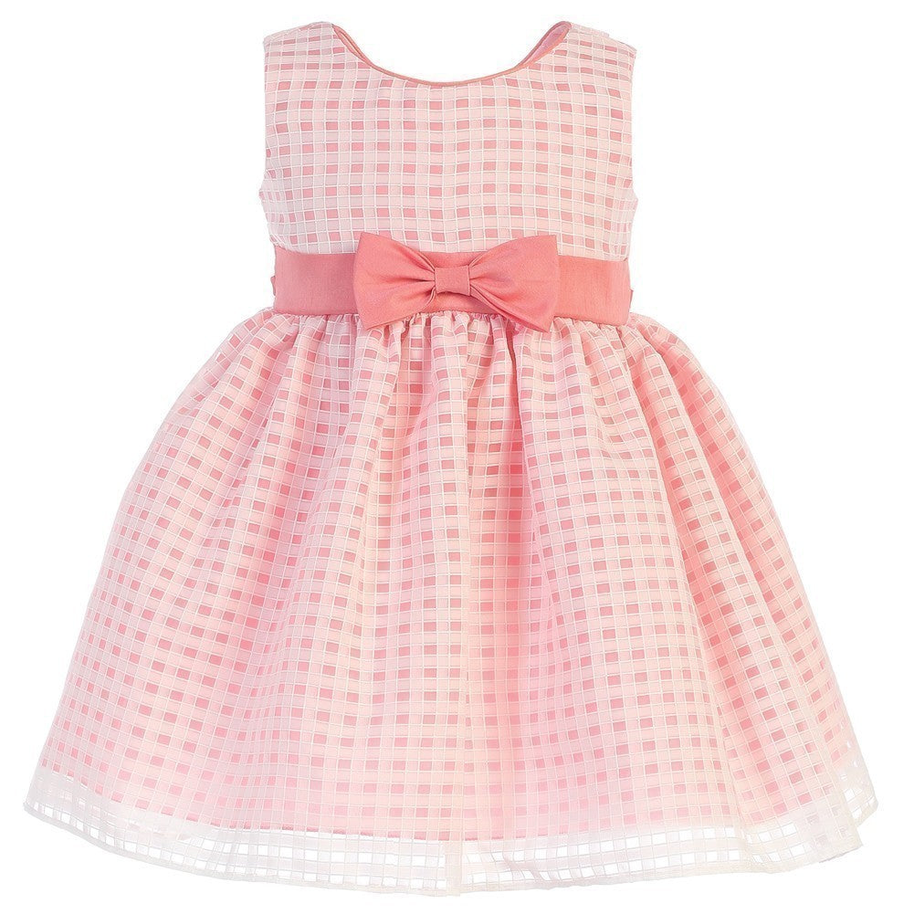 Easter Organza Dress for Big Girls 7-12 | Coral Burnout Square Design | Perfect for Easter Celebrations, Spring Parties & Special Occasions