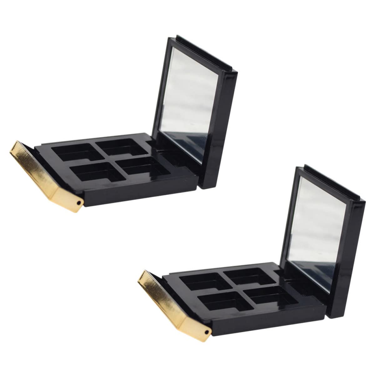 FRCOLOR 2-Piece Refillable Makeup Palette - Empty Black Cosmetic Pans for Lipstick, Blush, Eyeshadow | Portable Mirror Case with Organizer | Perfect for Travel, Professional Makeup Artists & Home Storage